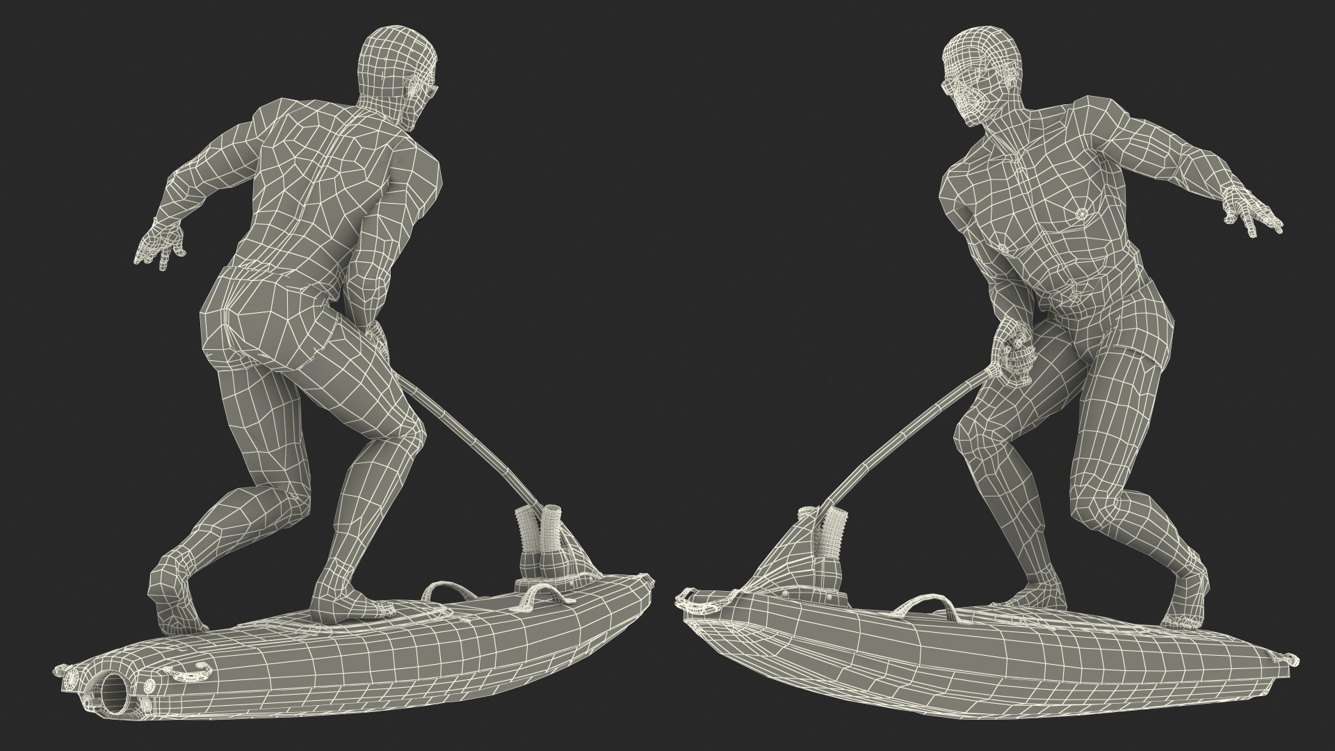 3D model Afro American Man with Surftek Aquasurf Jet Surfboard Rigged