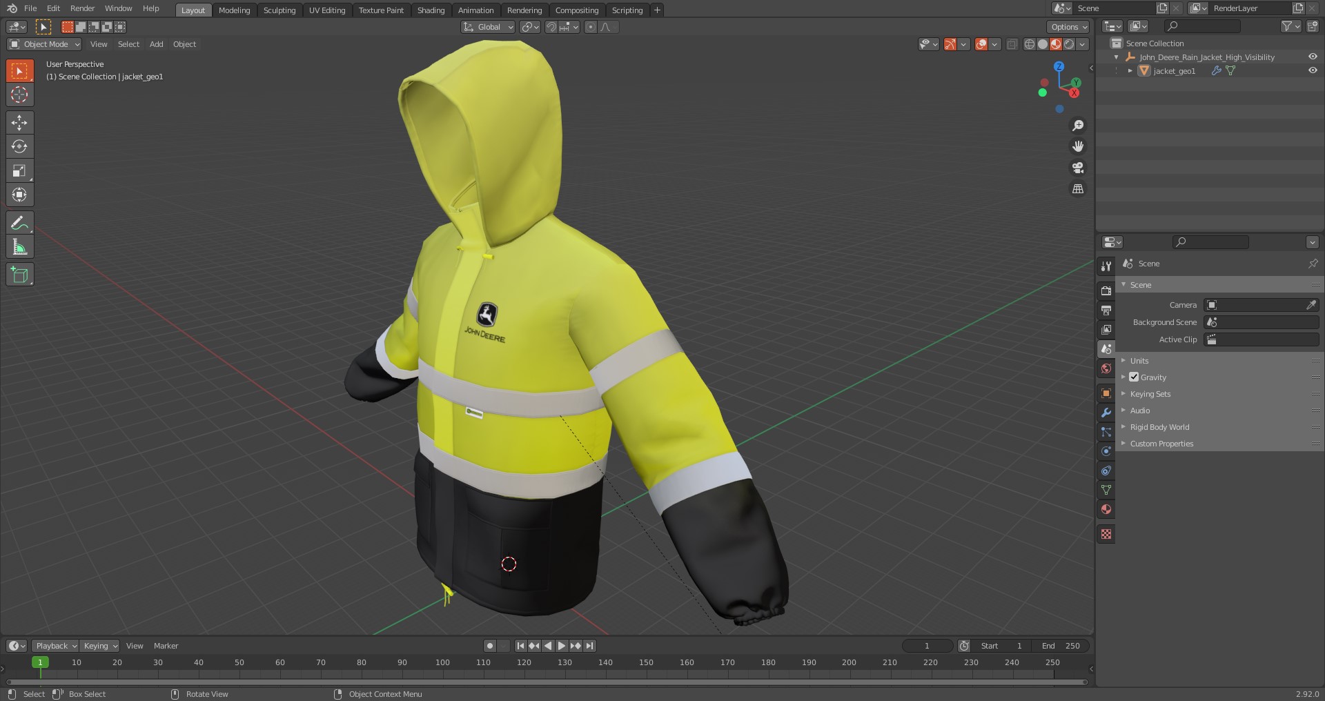 3D John Deere Rain Jacket High Visibility model