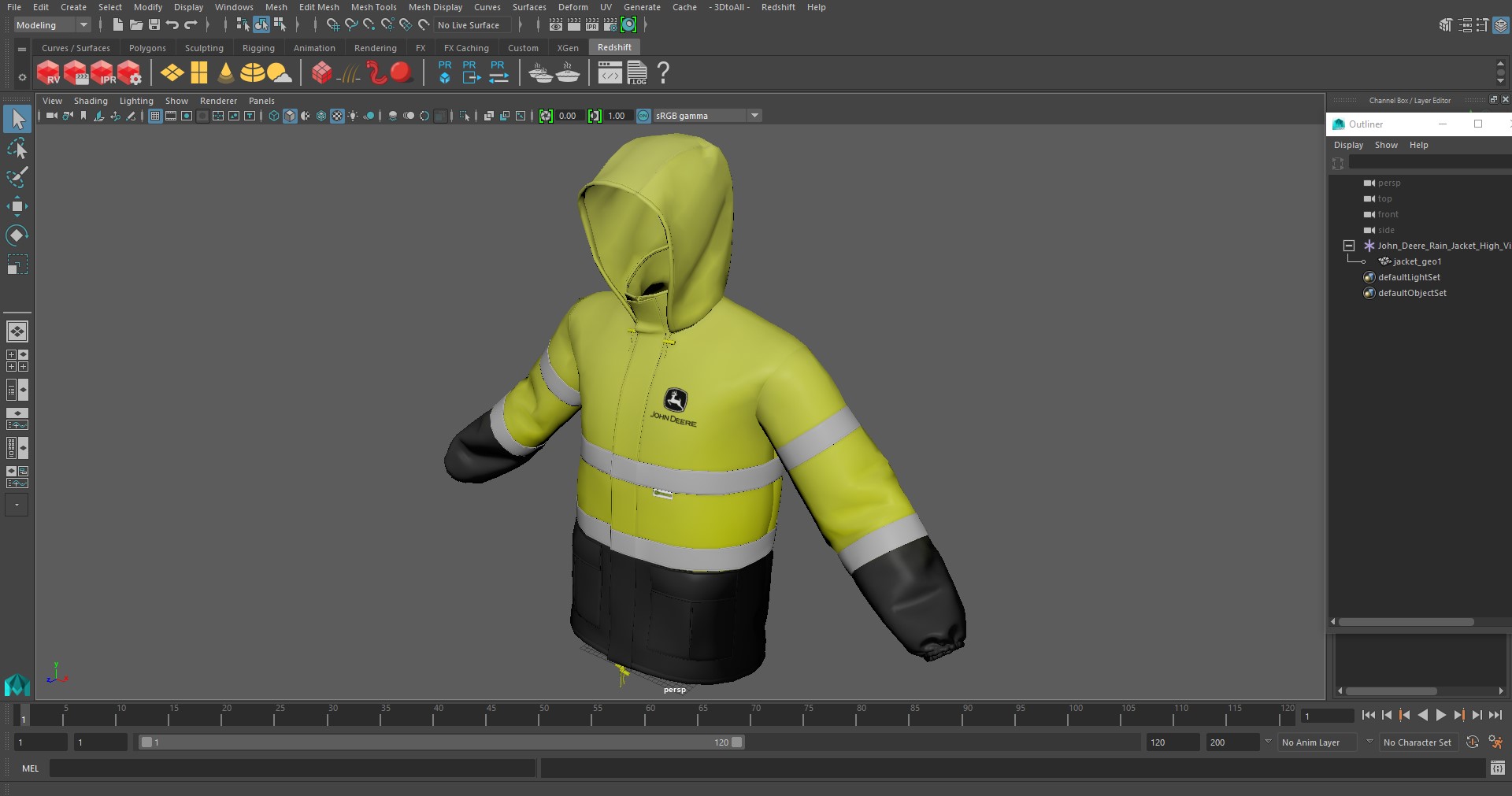 3D John Deere Rain Jacket High Visibility model