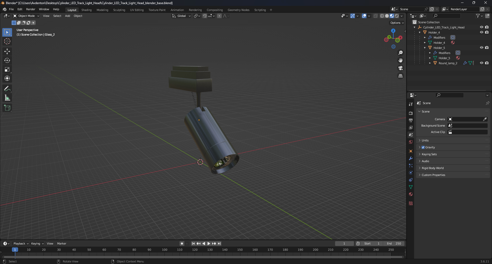 Cylinder LED Track Light Head 3D model