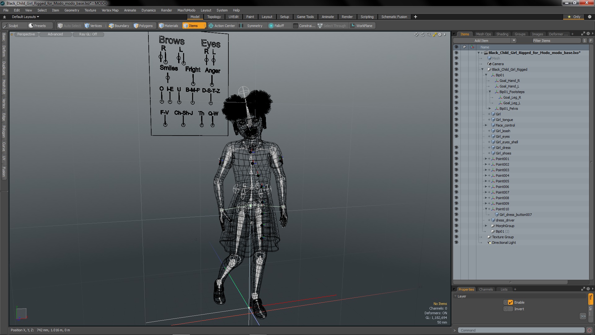 Black Child Girl Rigged for Modo 3D