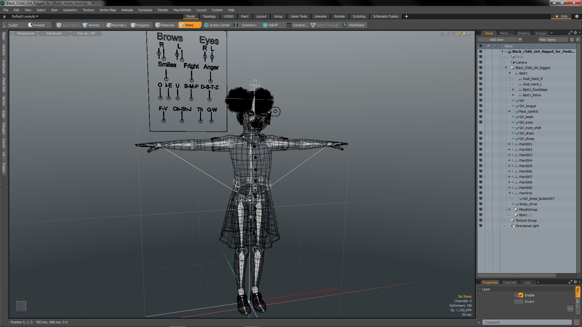 Black Child Girl Rigged for Modo 3D