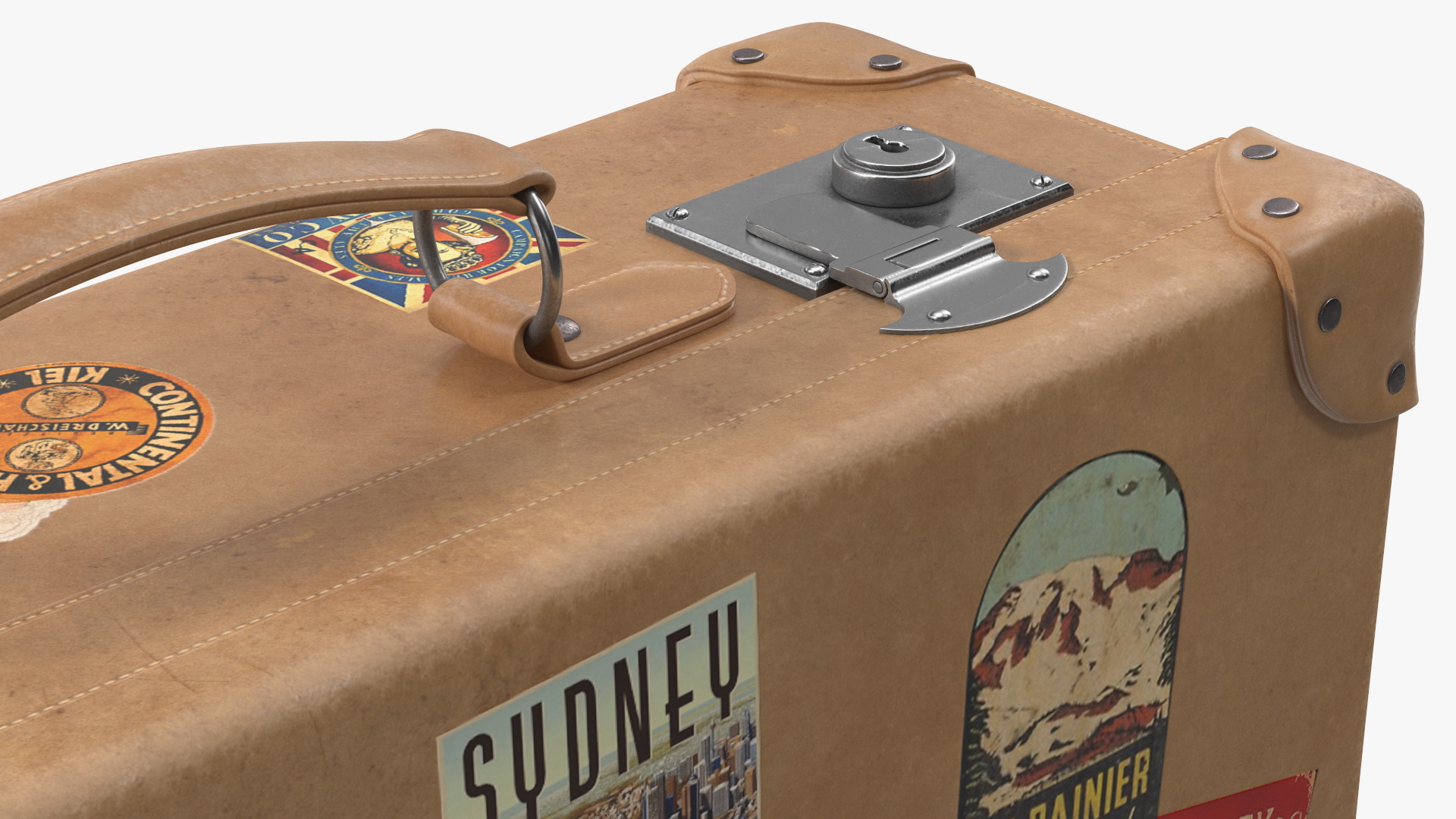 3D Vintage Leather Suitcase Small with Travel Stickers