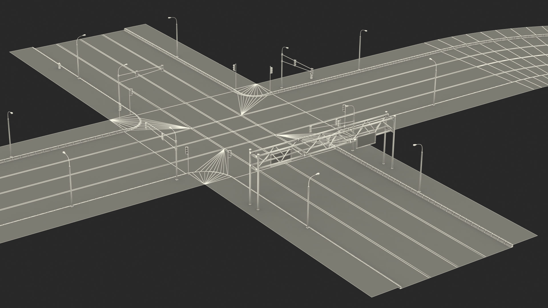3D Connectable Highway Road Elements Crossroads Junction model