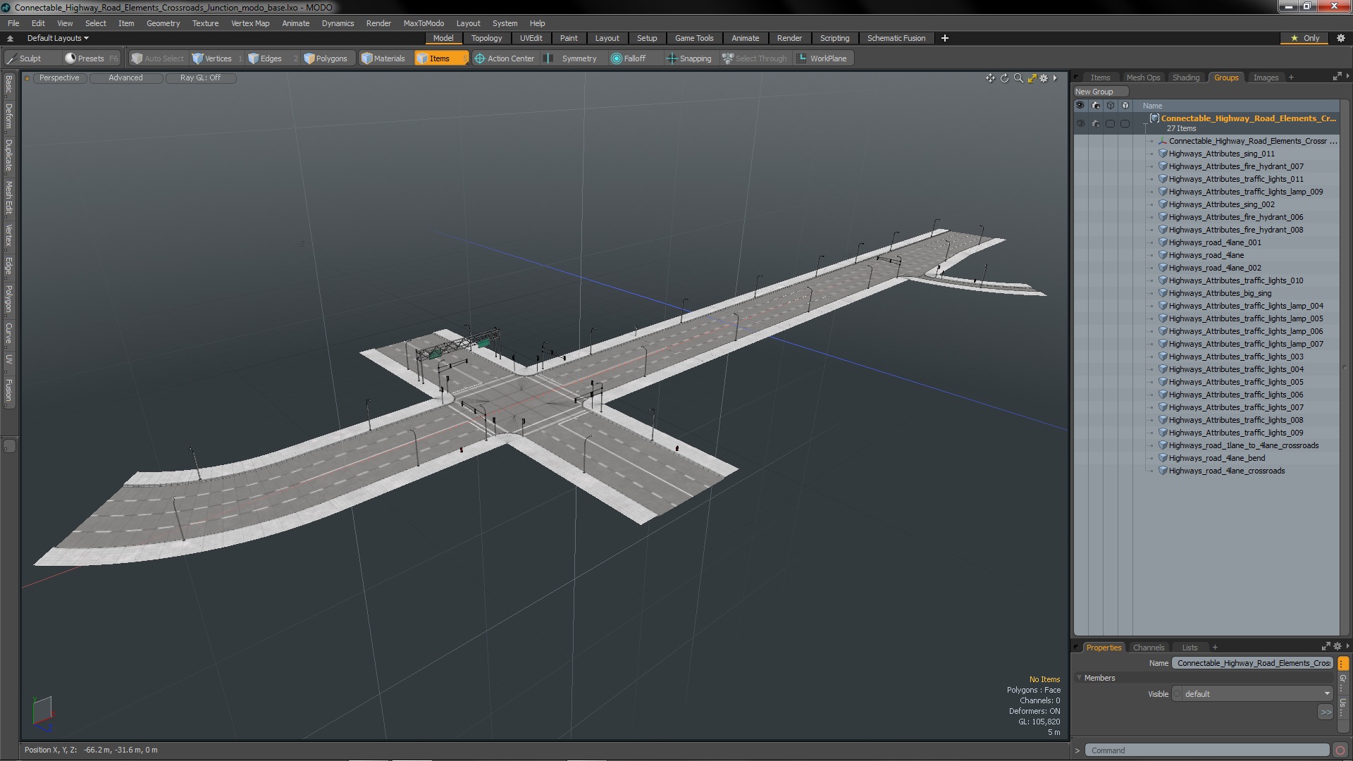 3D Connectable Highway Road Elements Crossroads Junction model