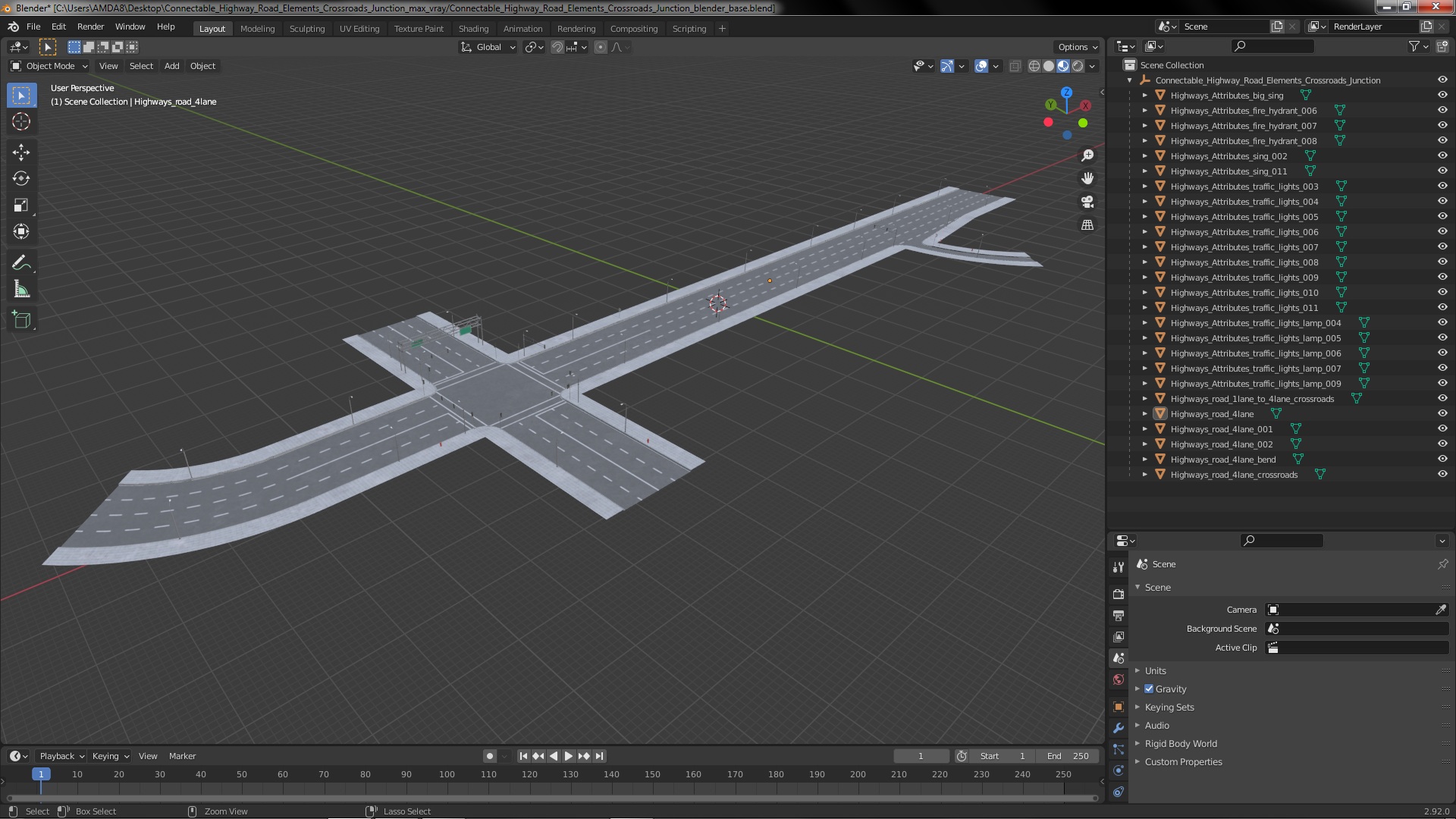 3D Connectable Highway Road Elements Crossroads Junction model