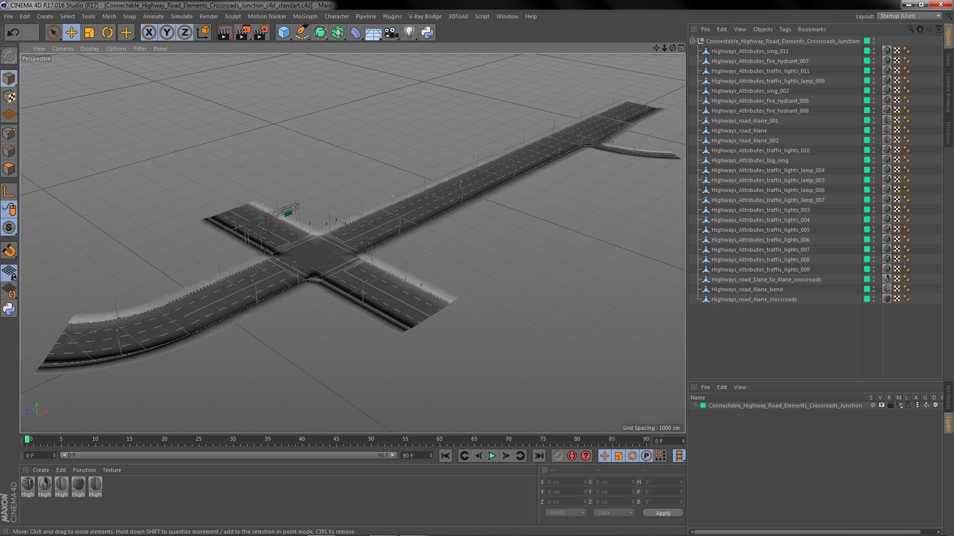 3D Connectable Highway Road Elements Crossroads Junction model