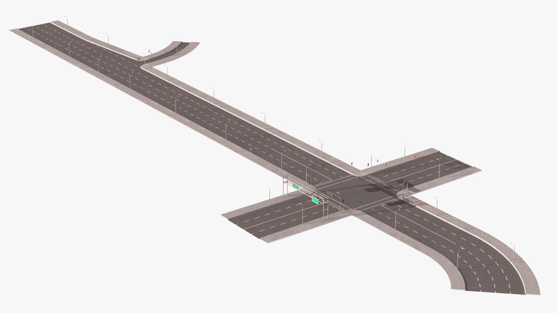 3D Connectable Highway Road Elements Crossroads Junction model