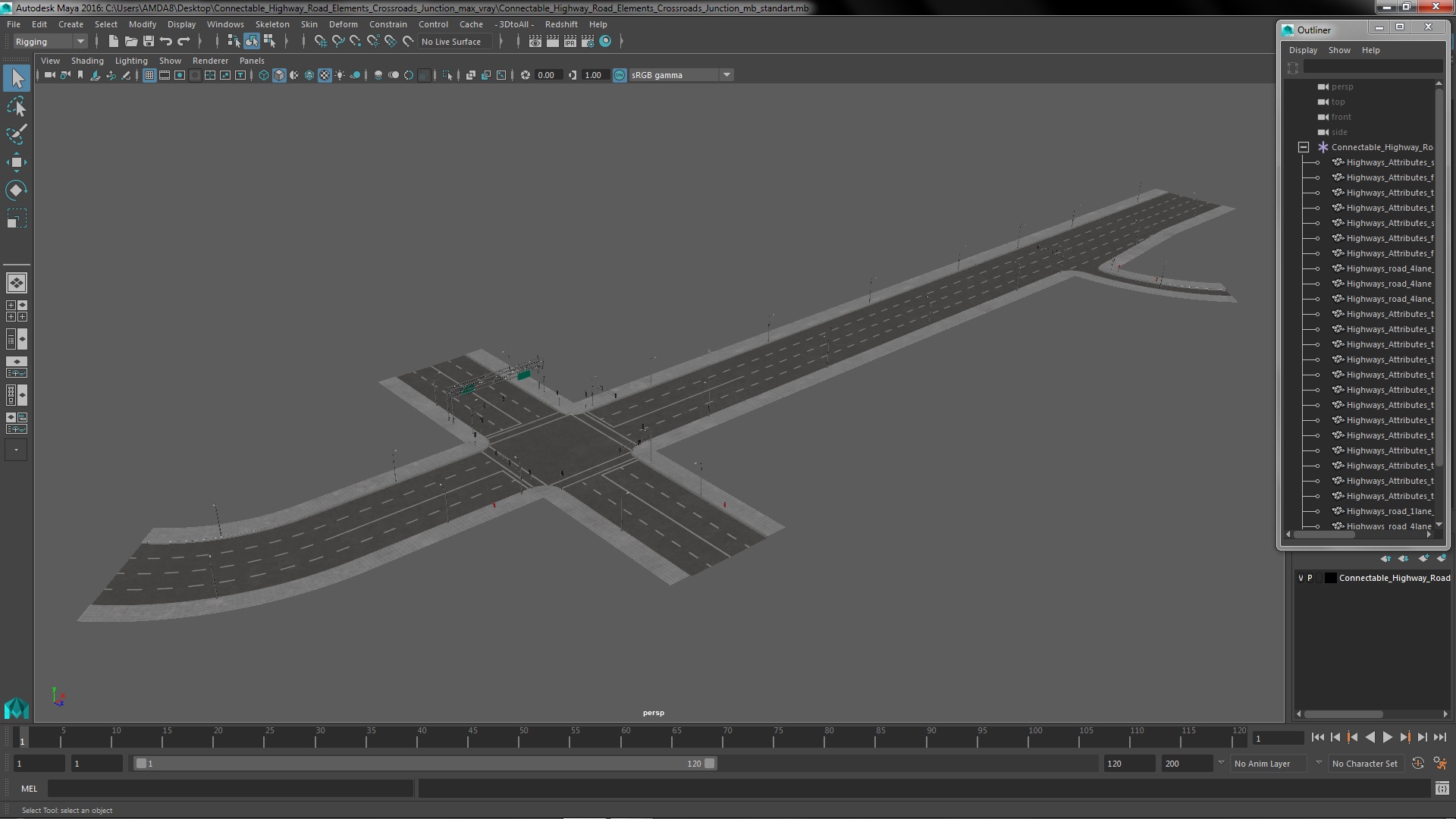 3D Connectable Highway Road Elements Crossroads Junction model