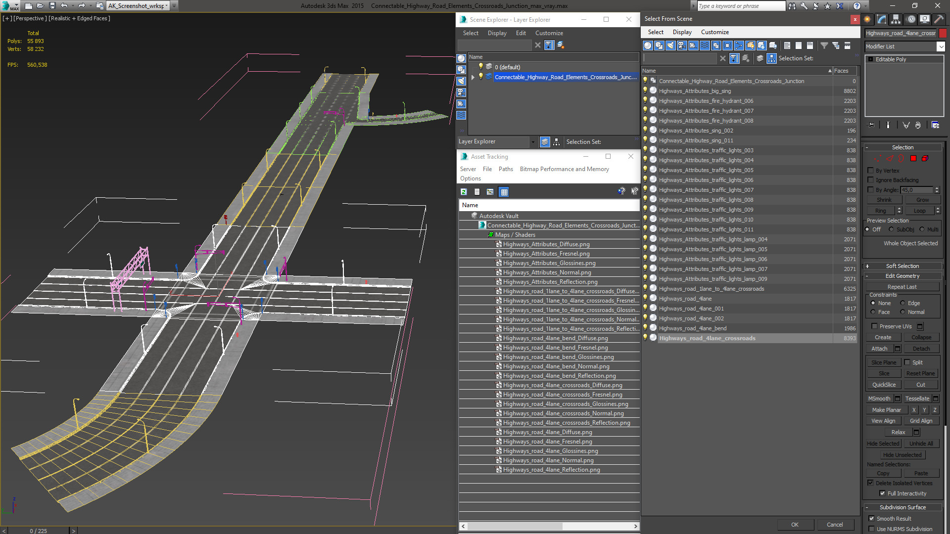 3D Connectable Highway Road Elements Crossroads Junction model