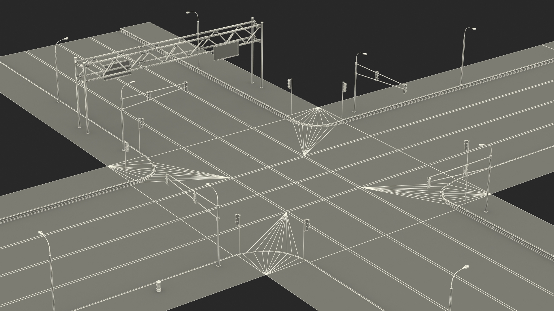 3D Connectable Highway Road Elements Crossroads Junction model