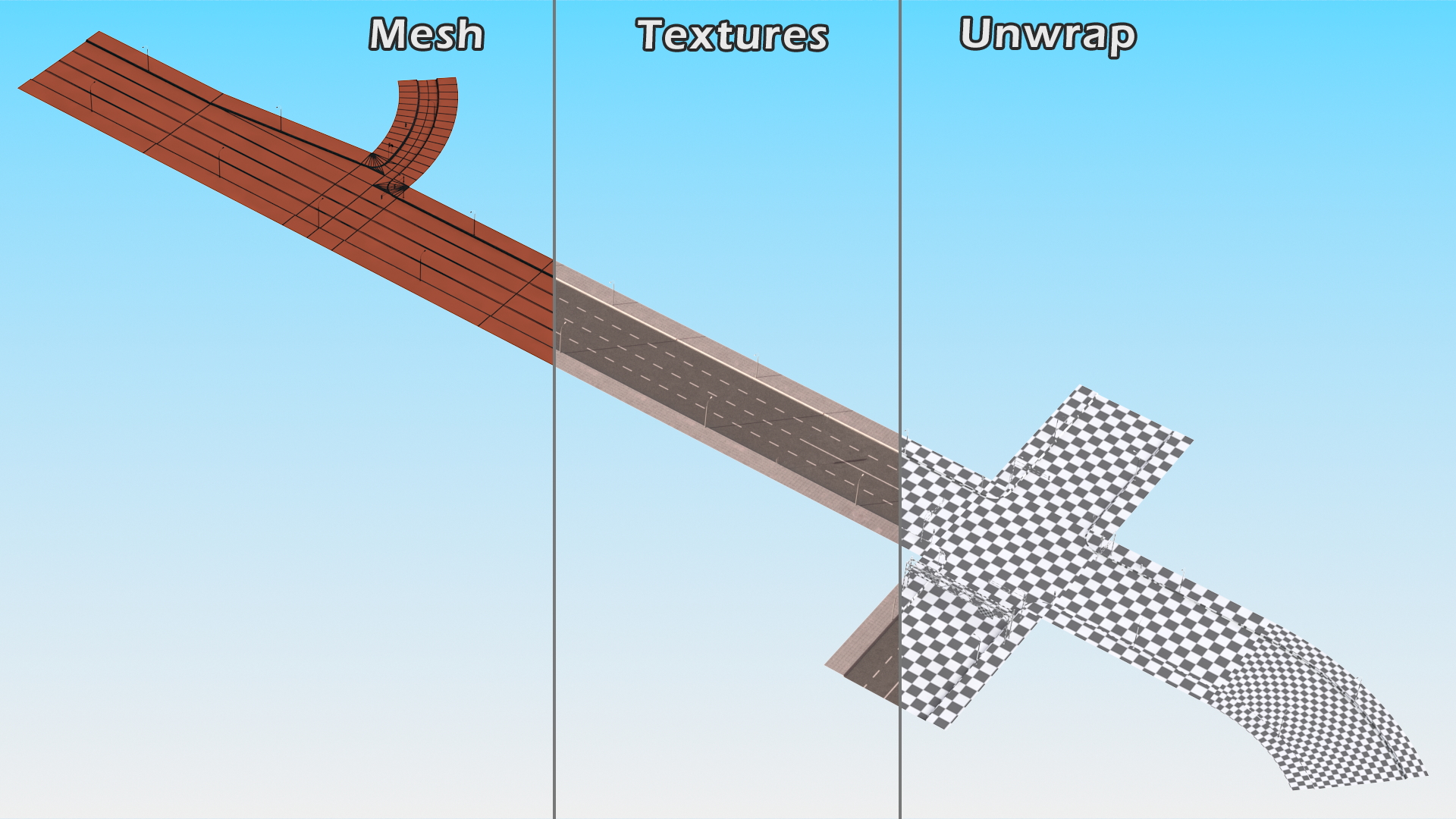 3D Connectable Highway Road Elements Crossroads Junction model