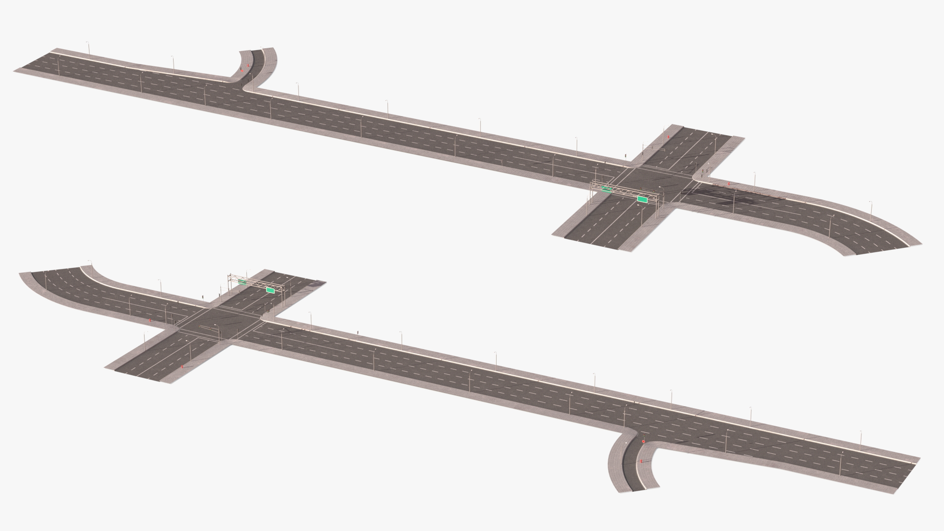 3D Connectable Highway Road Elements Crossroads Junction model