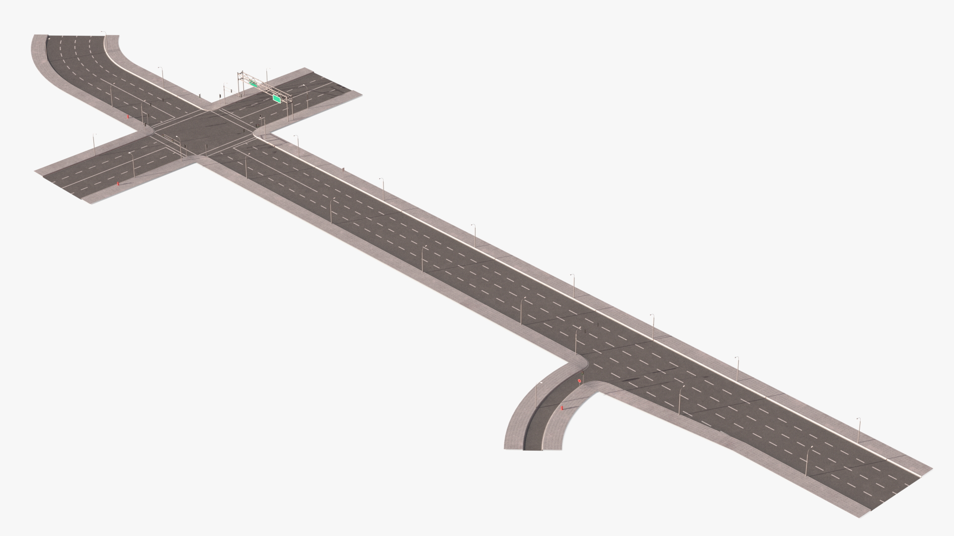 3D Connectable Highway Road Elements Crossroads Junction model