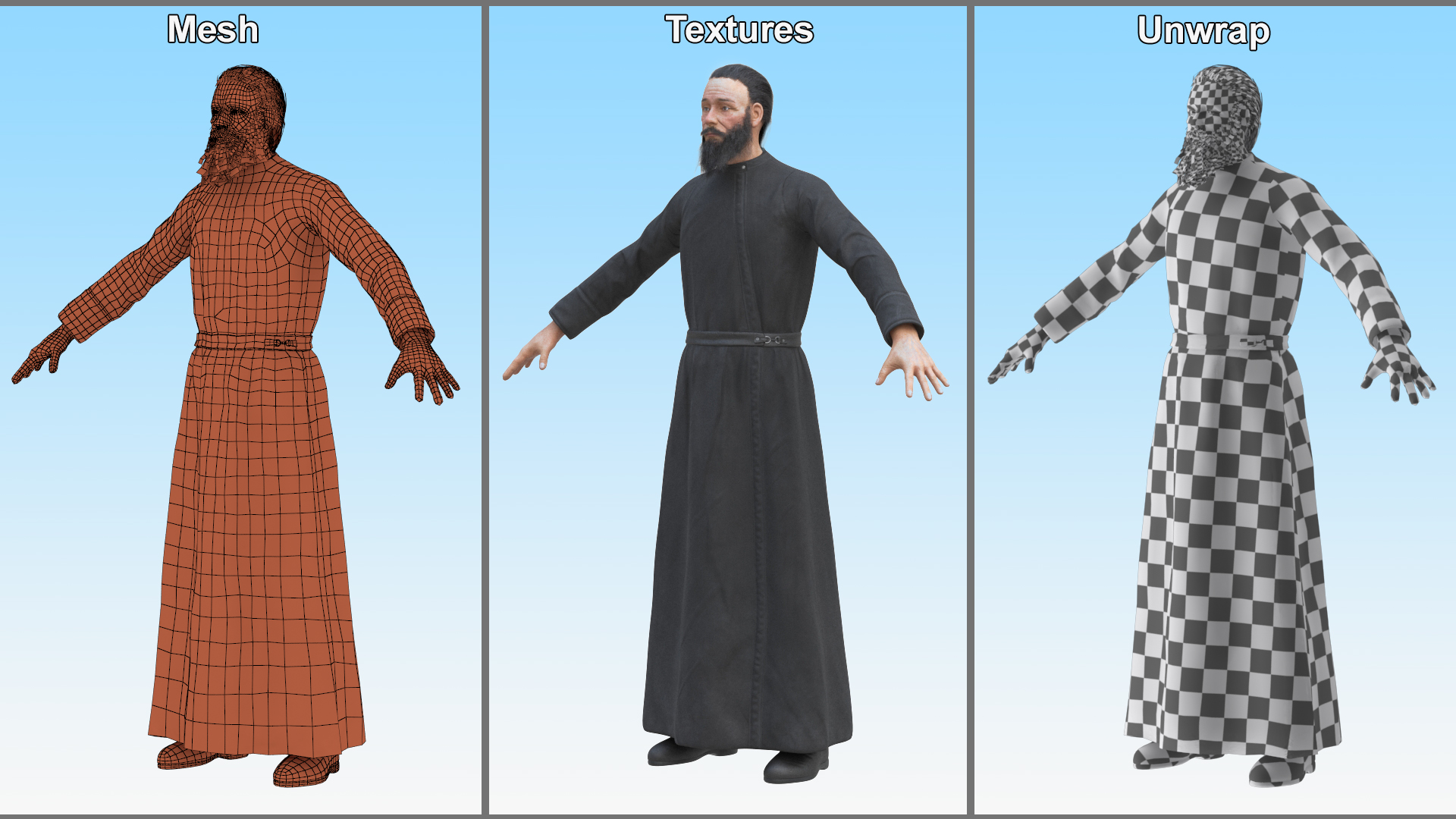 Orthodox Church Monk Wearing Robe Rigged for Maya 3D model
