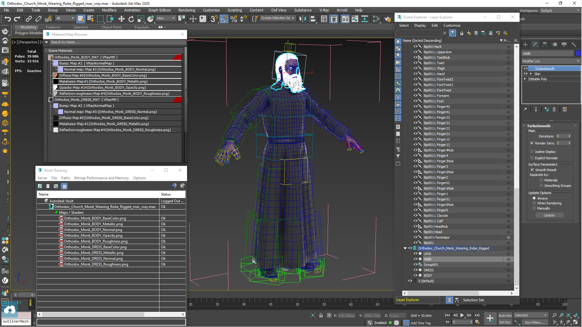 Orthodox Church Monk Wearing Robe Rigged for Maya 3D model