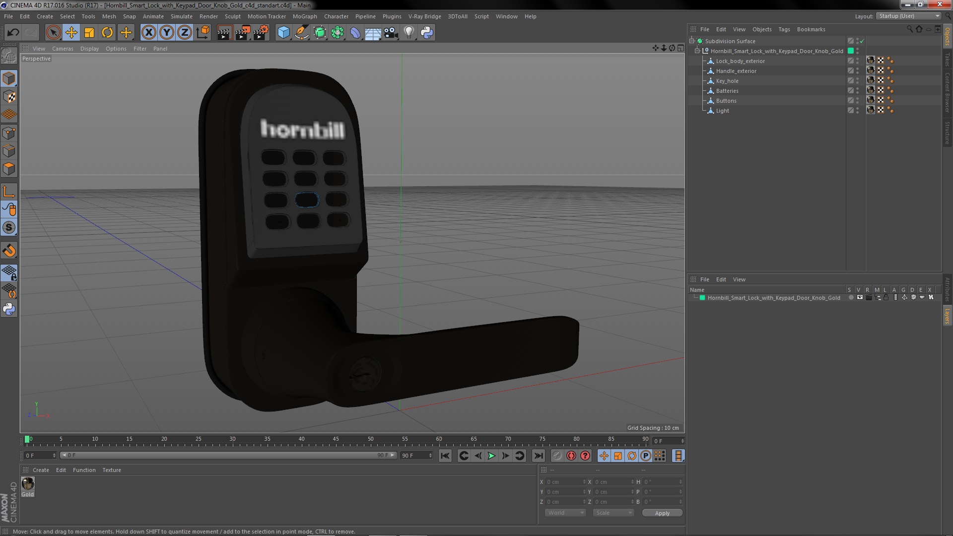 3D Hornbill Smart Lock with Keypad Door Knob Gold