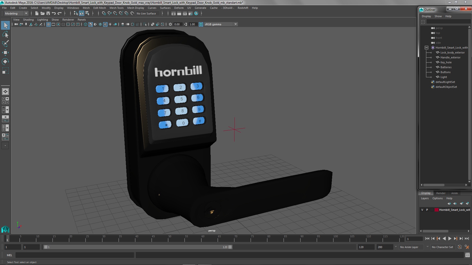 3D Hornbill Smart Lock with Keypad Door Knob Gold