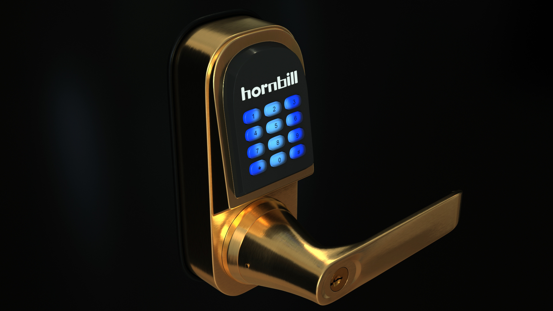 3D Hornbill Smart Lock with Keypad Door Knob Gold