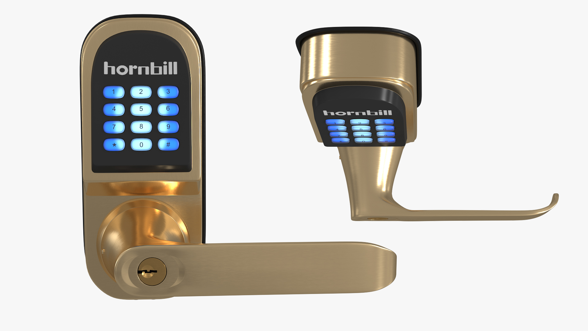 3D Hornbill Smart Lock with Keypad Door Knob Gold