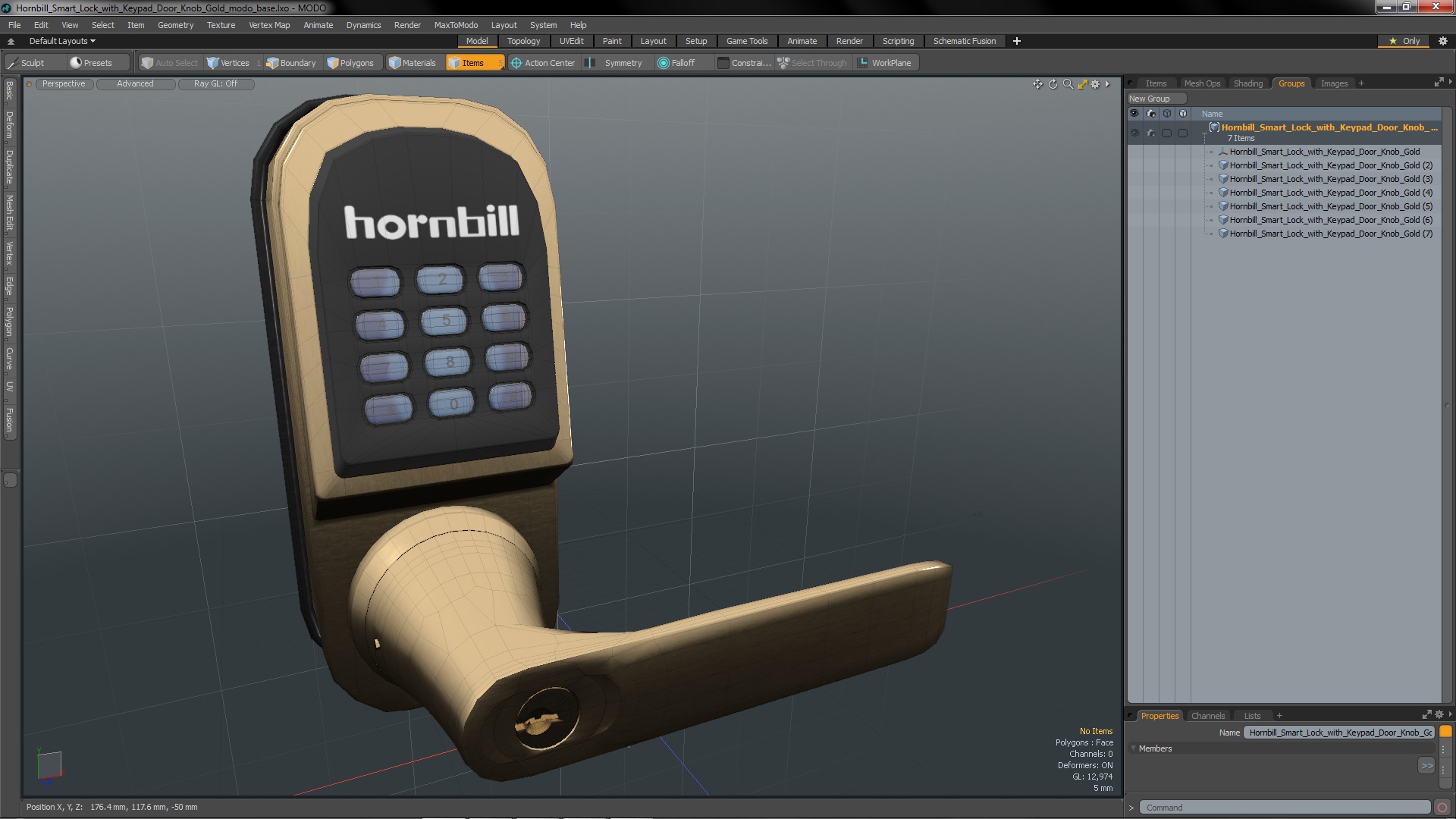 3D Hornbill Smart Lock with Keypad Door Knob Gold