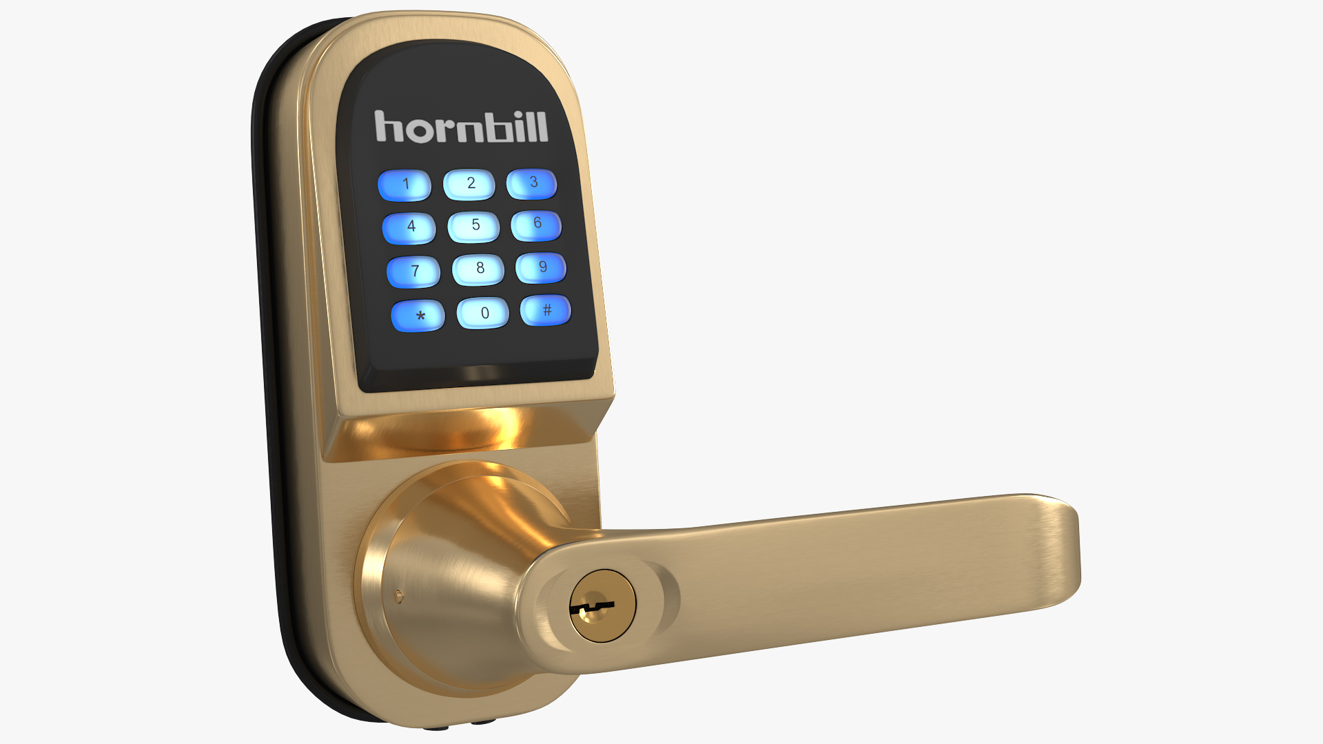 3D Hornbill Smart Lock with Keypad Door Knob Gold