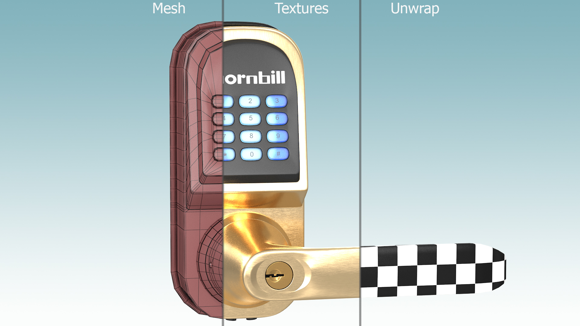 3D Hornbill Smart Lock with Keypad Door Knob Gold