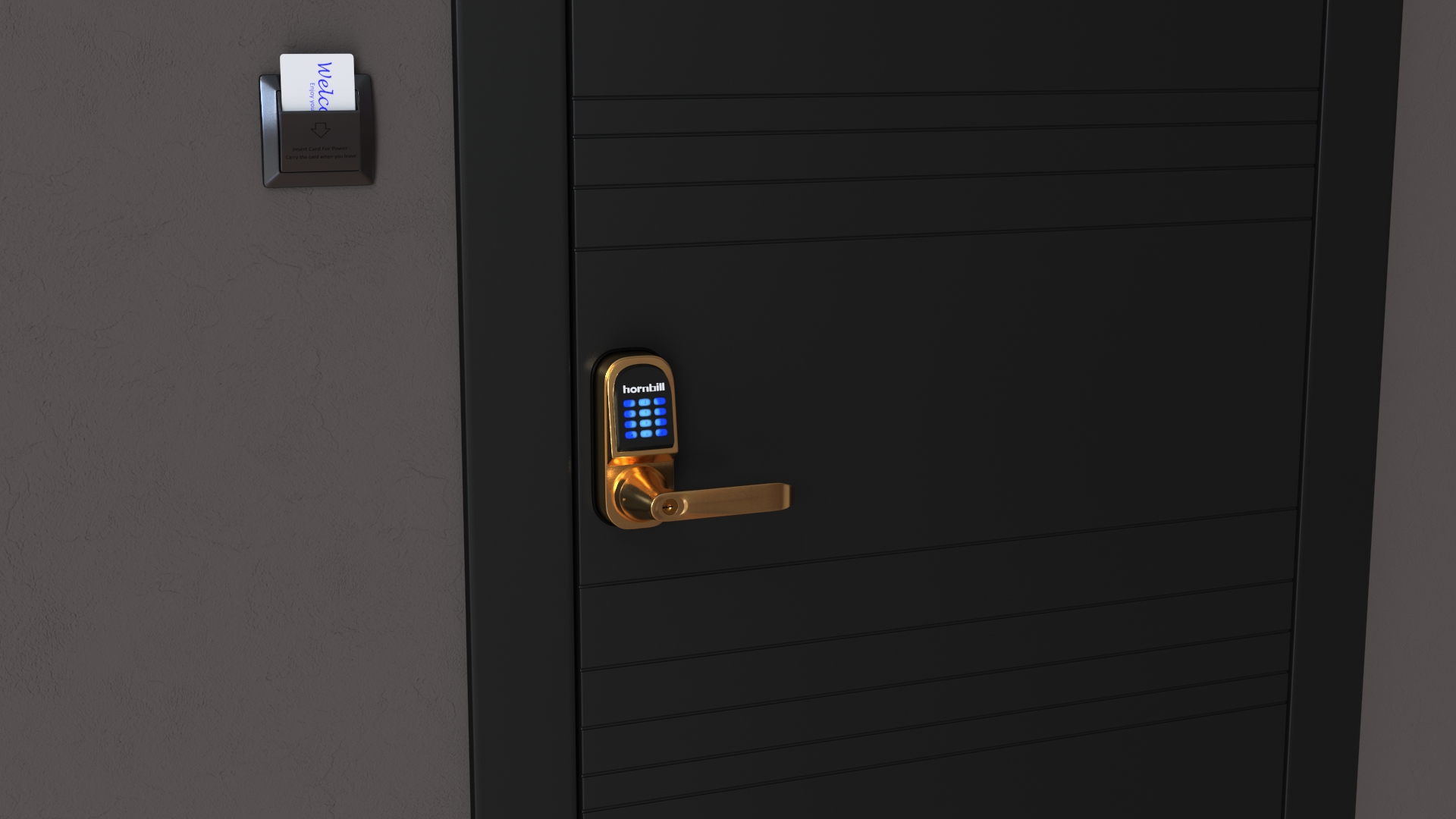 3D Hornbill Smart Lock with Keypad Door Knob Gold