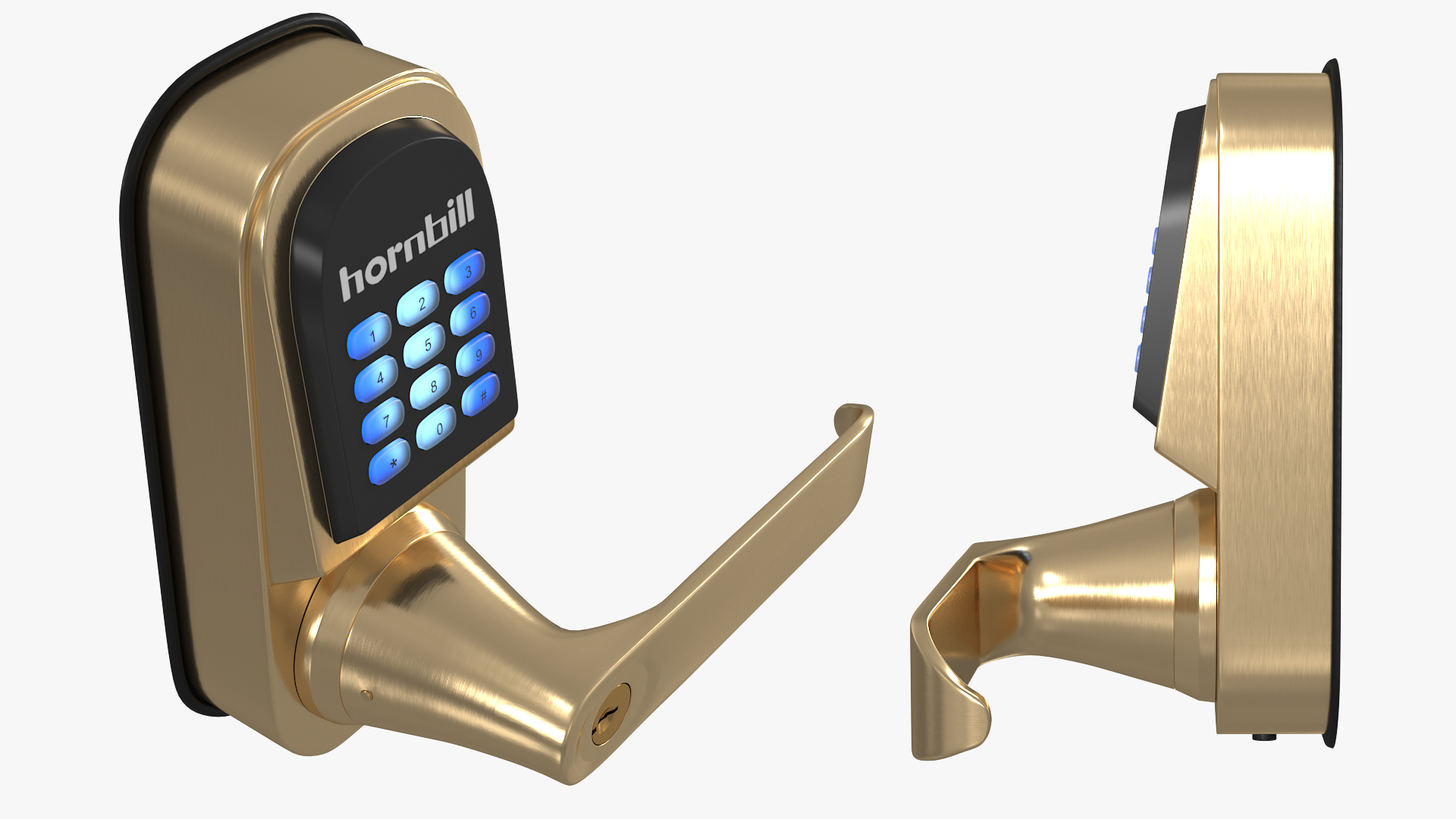 3D Hornbill Smart Lock with Keypad Door Knob Gold