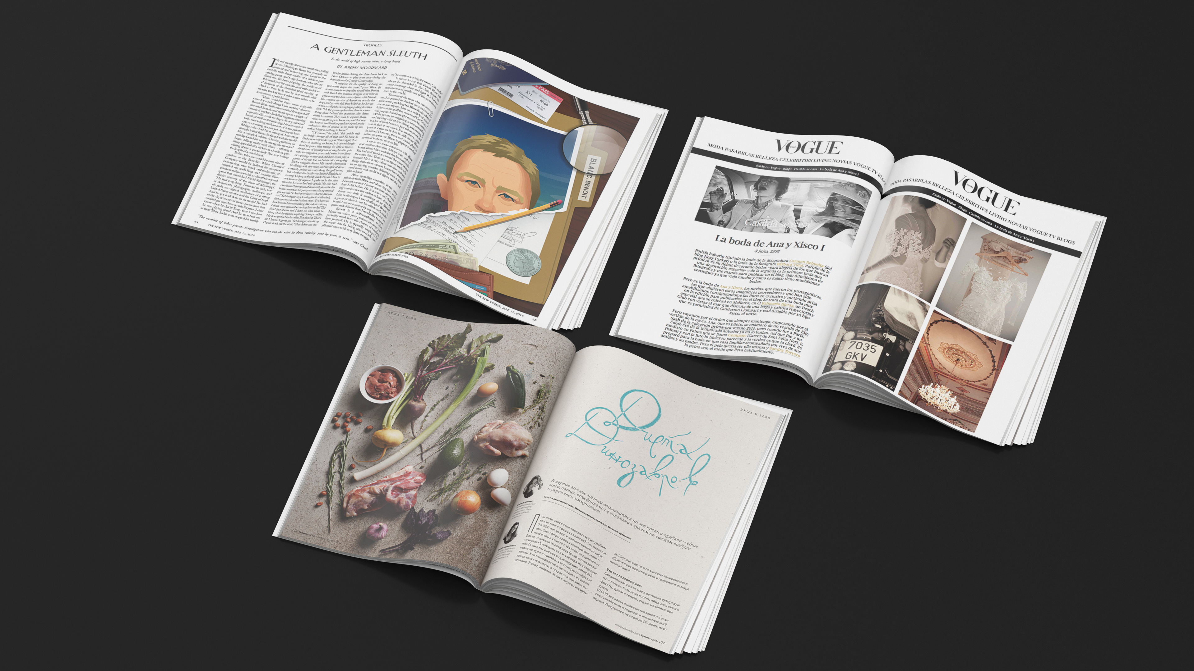 3D Open New Yorker Vogue and Seasons Magazines model