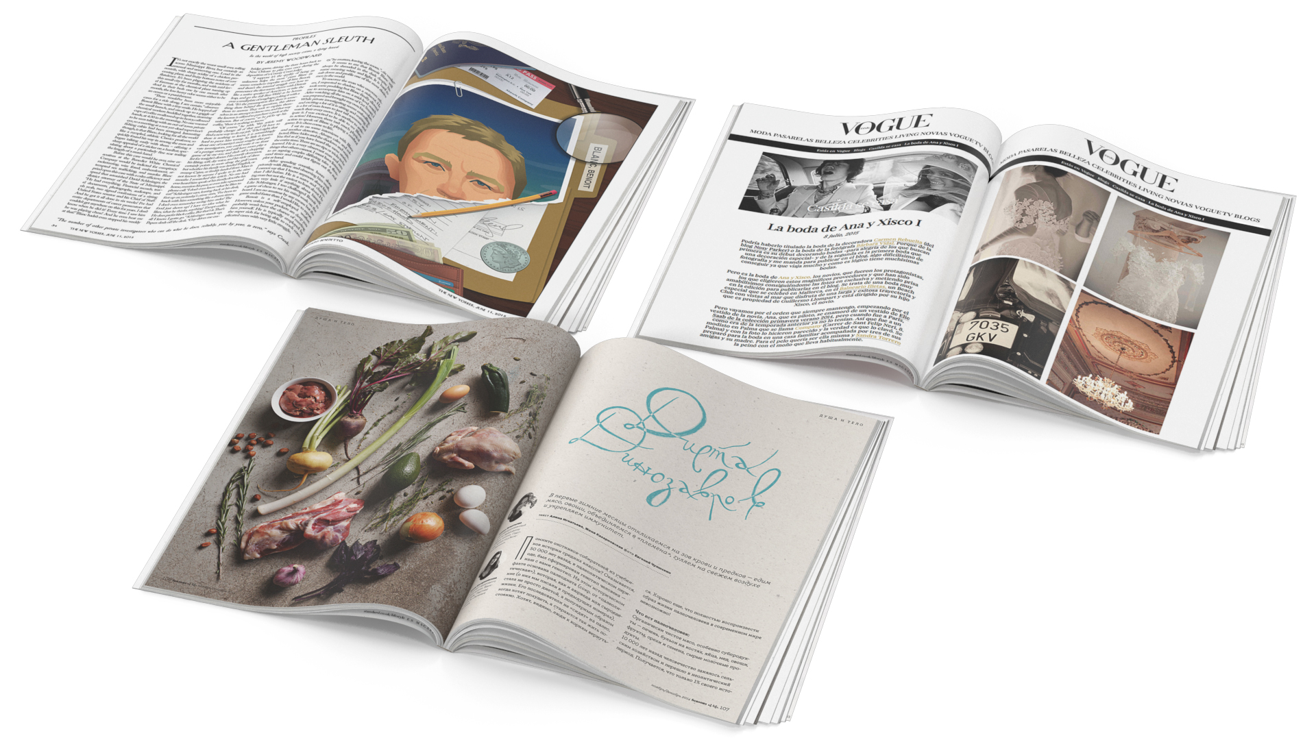 3D Open New Yorker Vogue and Seasons Magazines model