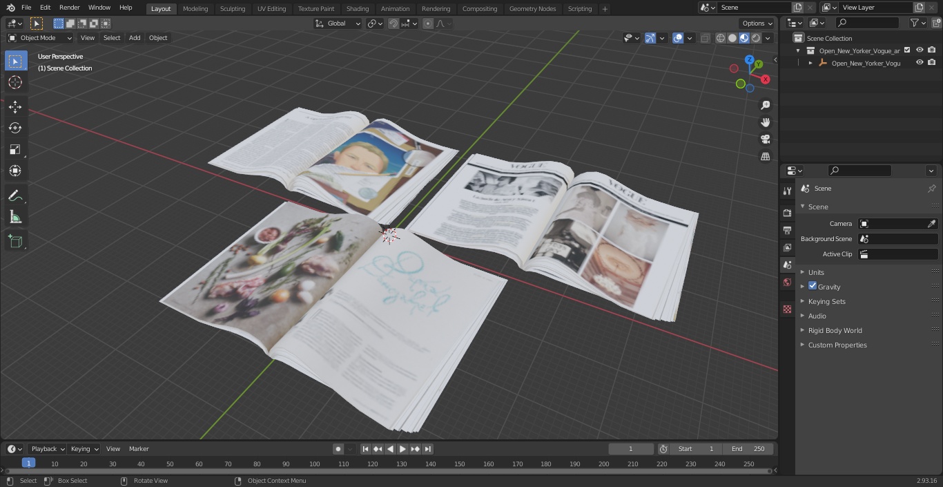 3D Open New Yorker Vogue and Seasons Magazines model