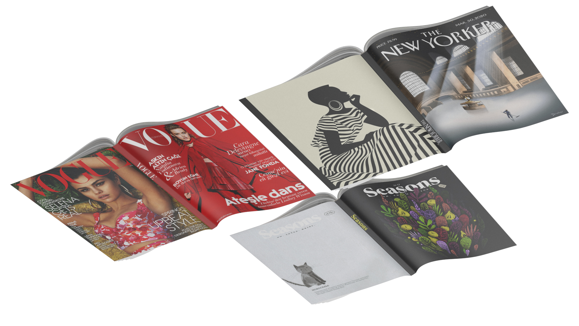 3D Open New Yorker Vogue and Seasons Magazines model
