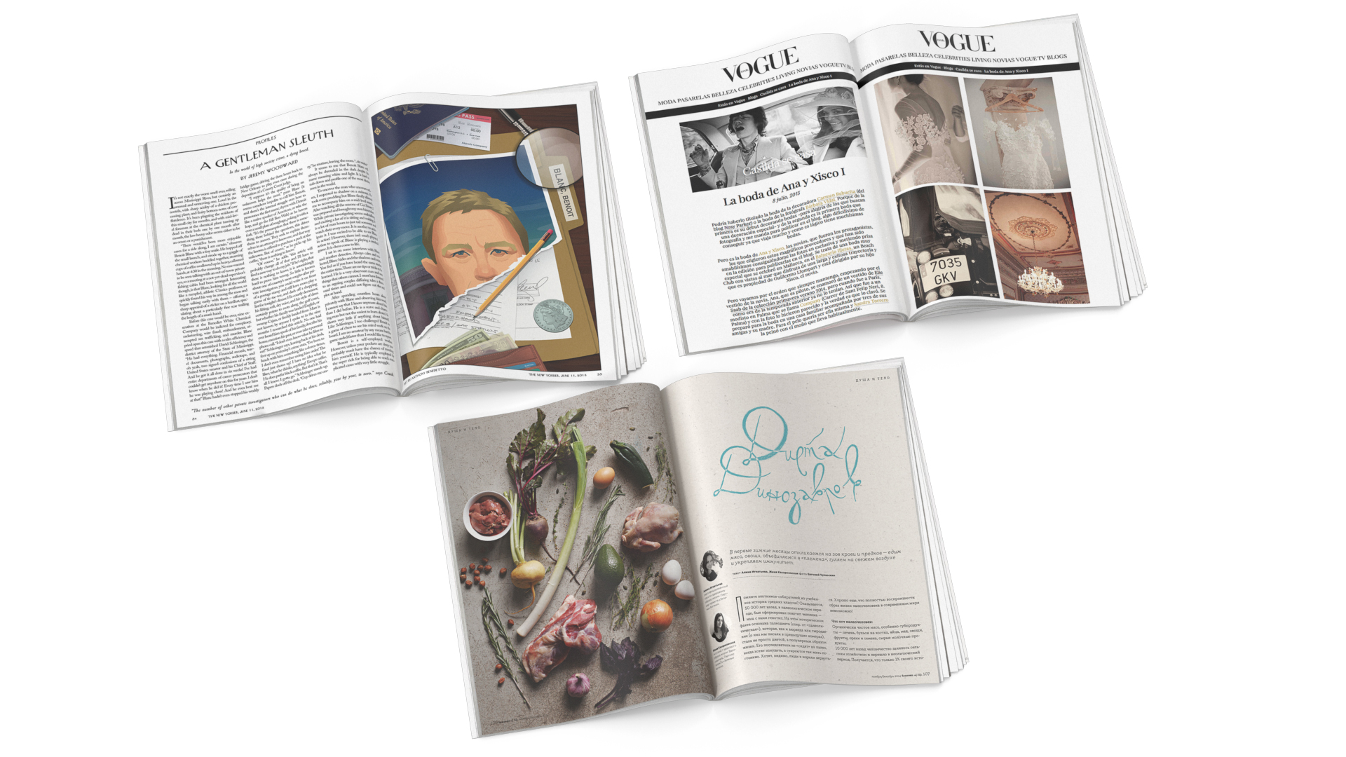 3D Open New Yorker Vogue and Seasons Magazines model
