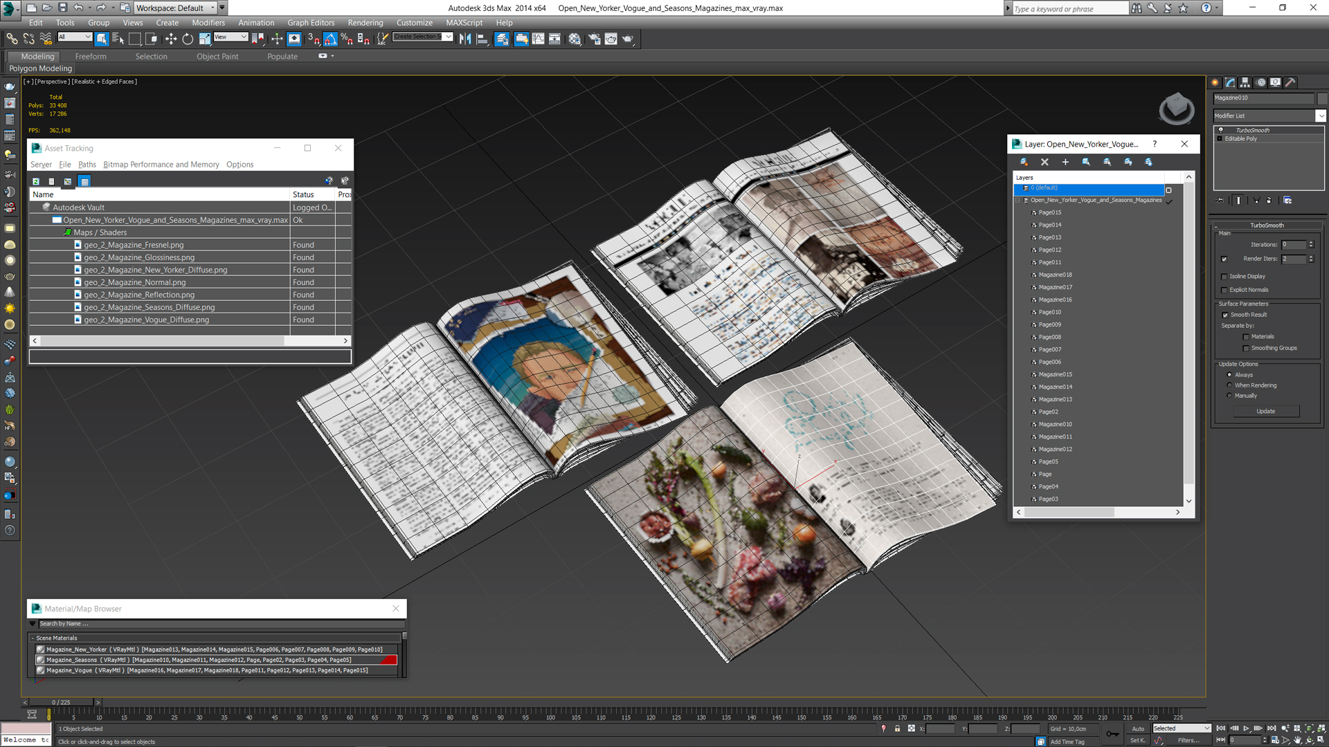 3D Open New Yorker Vogue and Seasons Magazines model