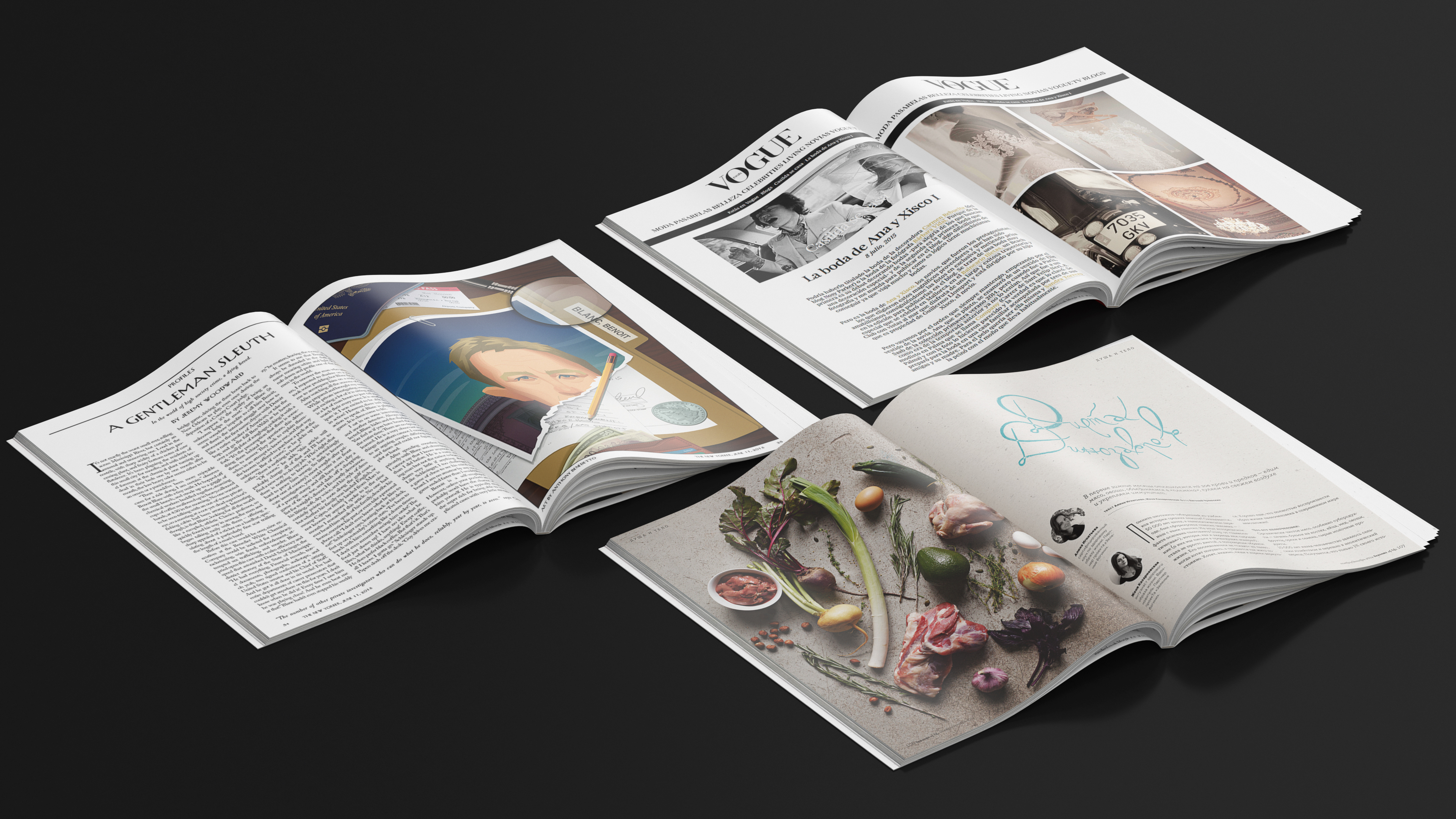 3D Open New Yorker Vogue and Seasons Magazines model
