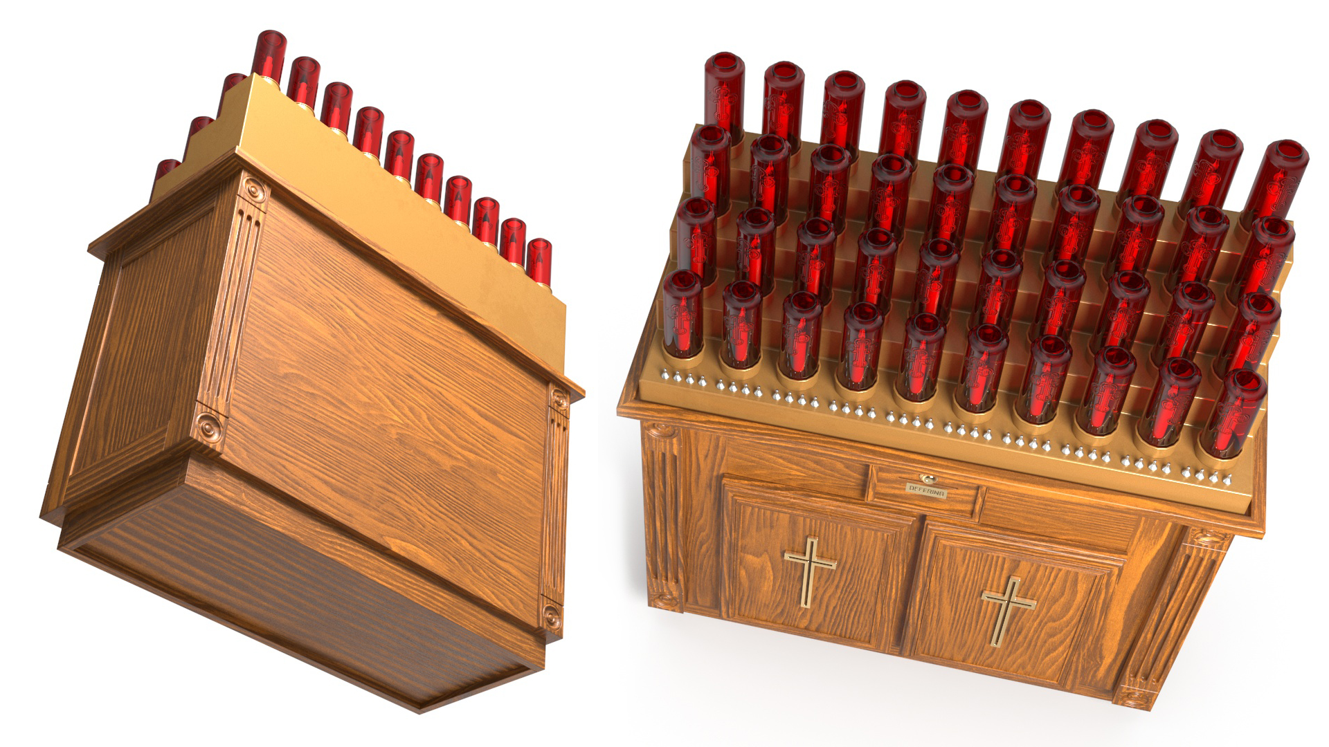3D Church Votive Candle Stand Wooden Cabinet