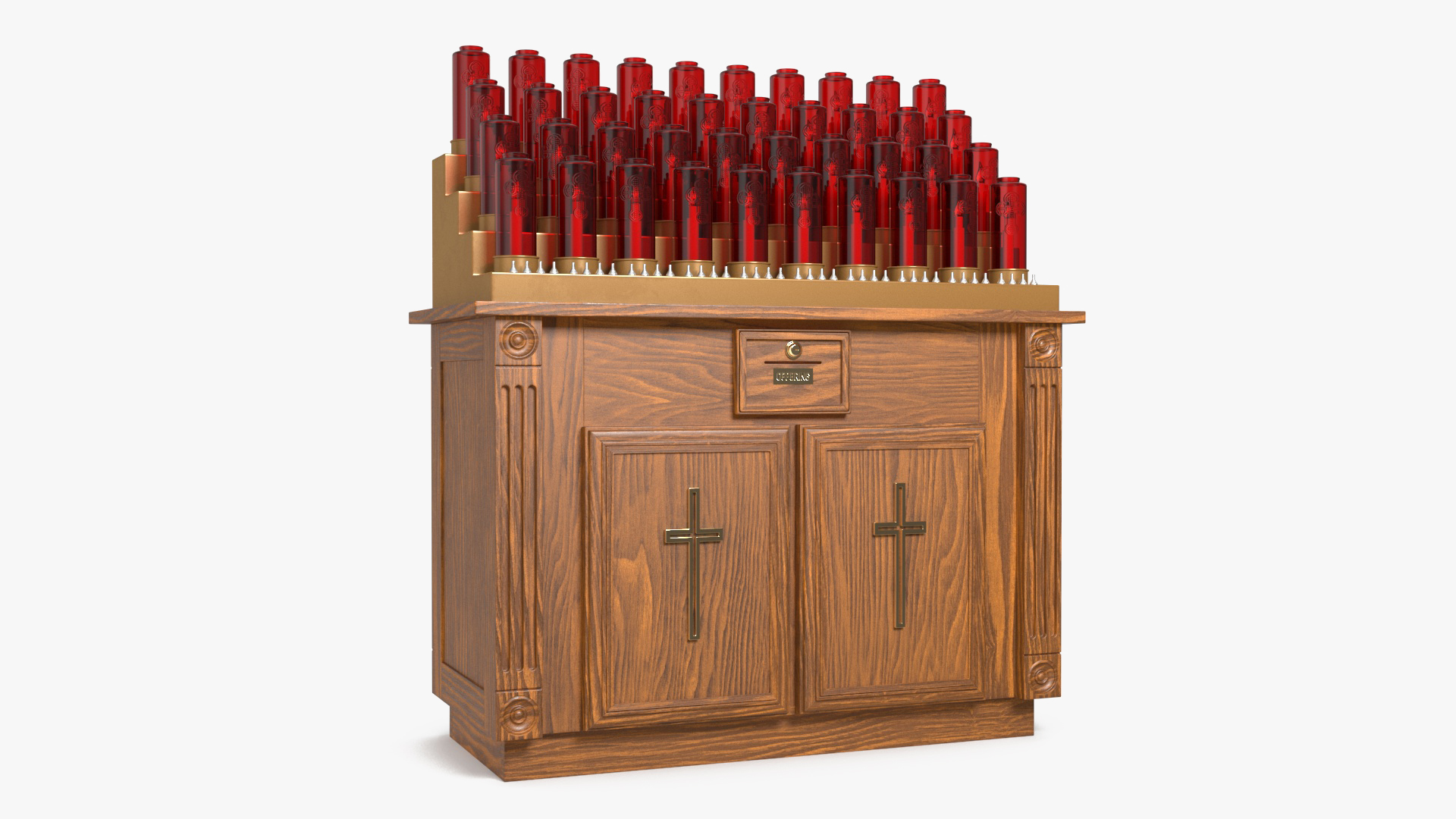 3D Church Votive Candle Stand Wooden Cabinet