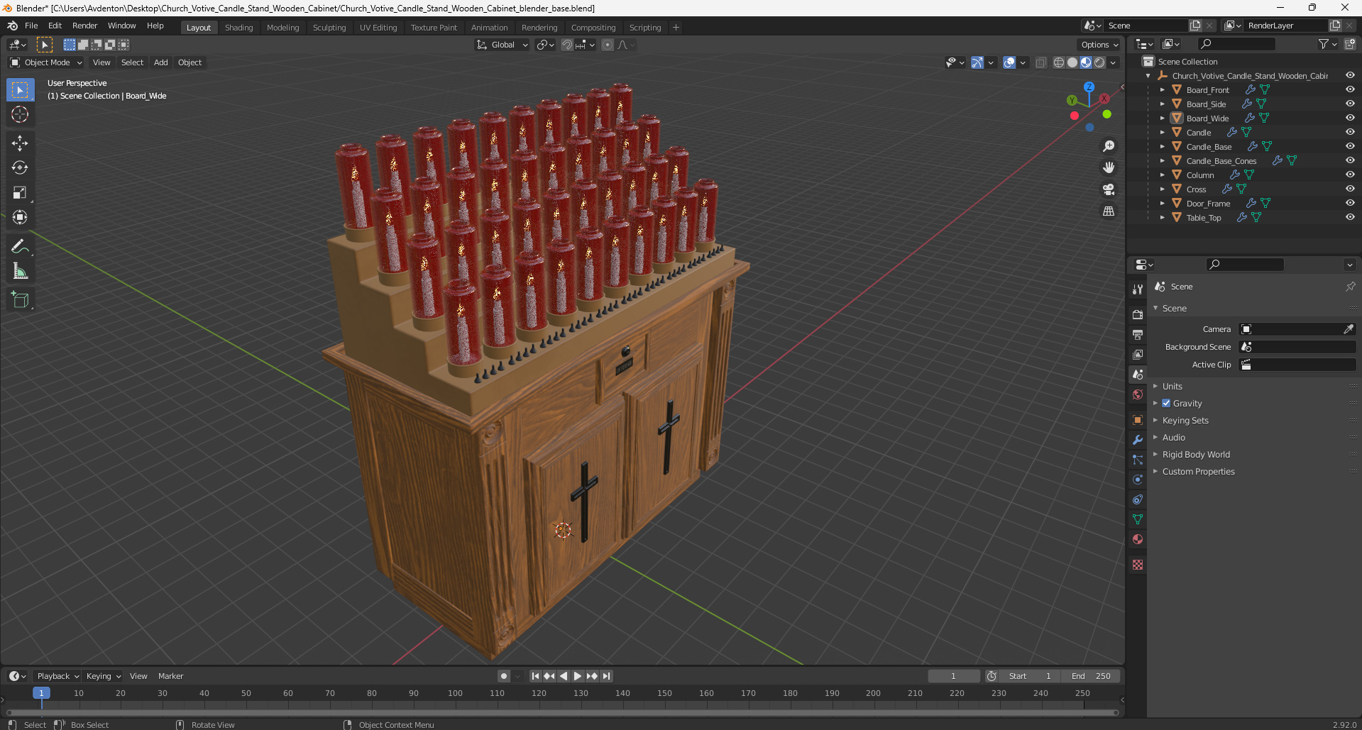 3D Church Votive Candle Stand Wooden Cabinet