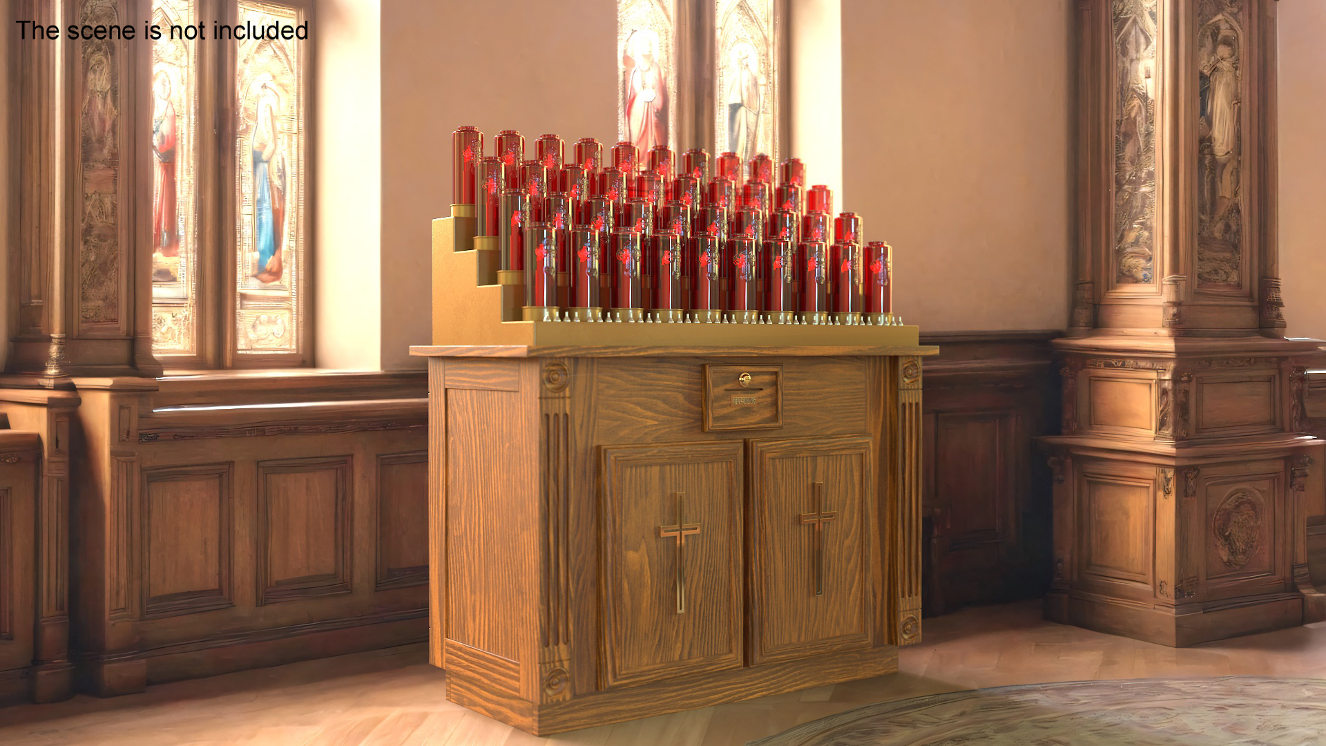 3D Church Votive Candle Stand Wooden Cabinet