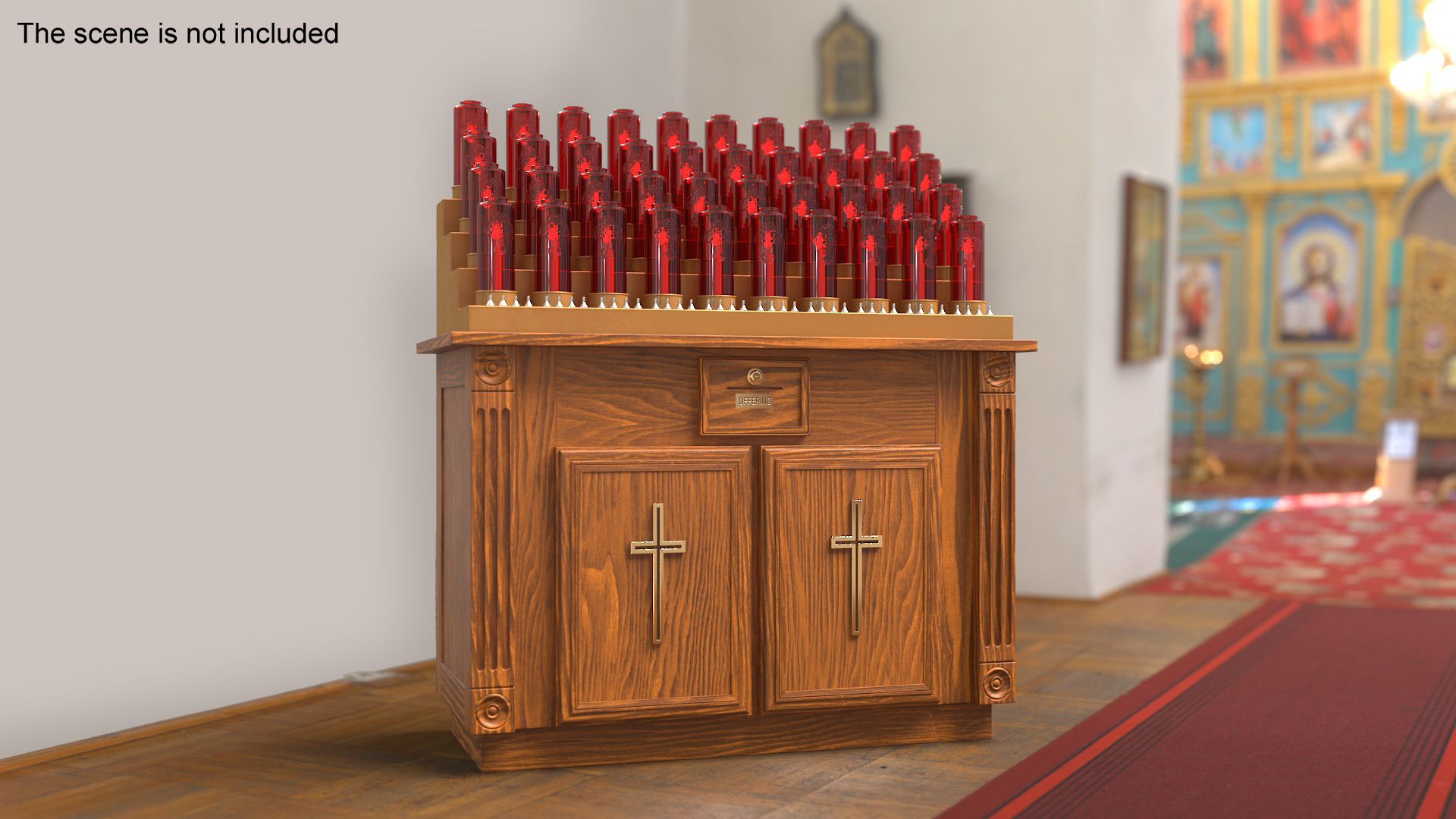 3D Church Votive Candle Stand Wooden Cabinet