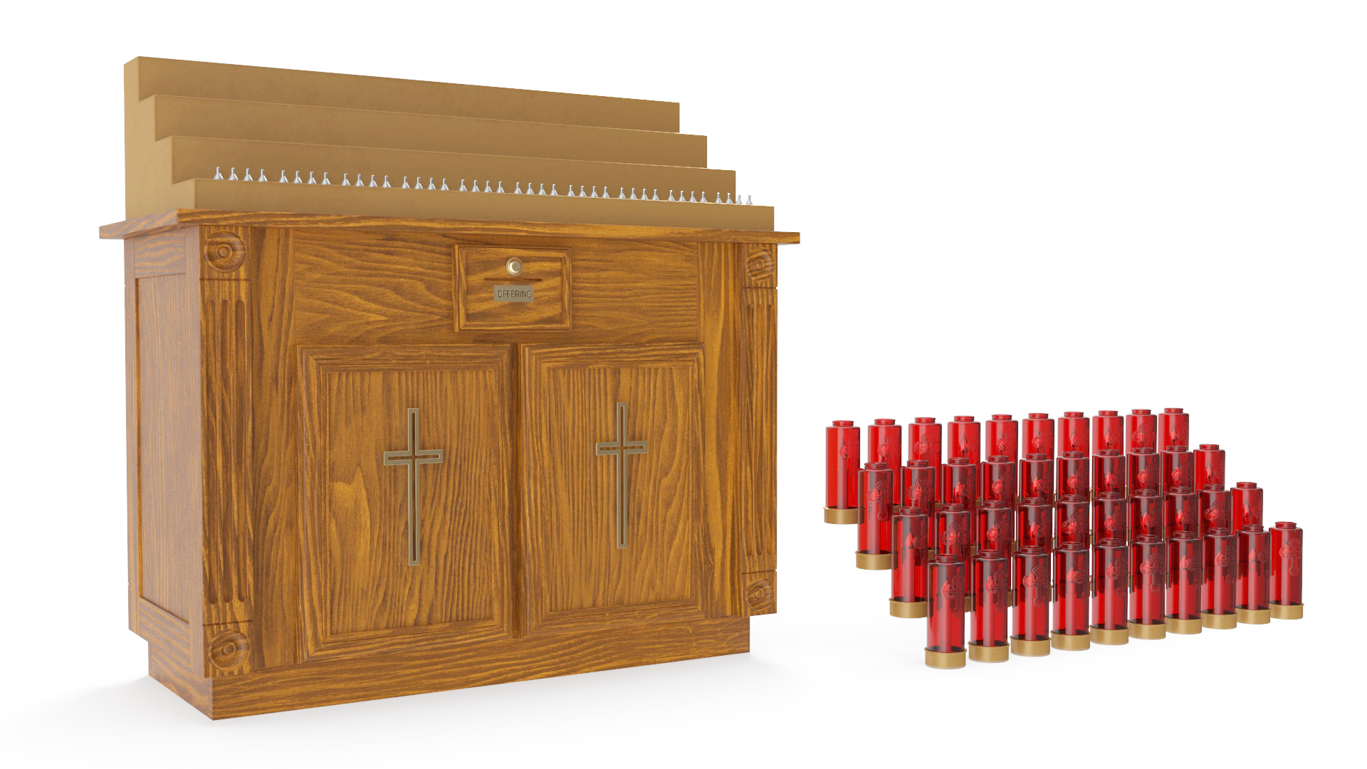 3D Church Votive Candle Stand Wooden Cabinet
