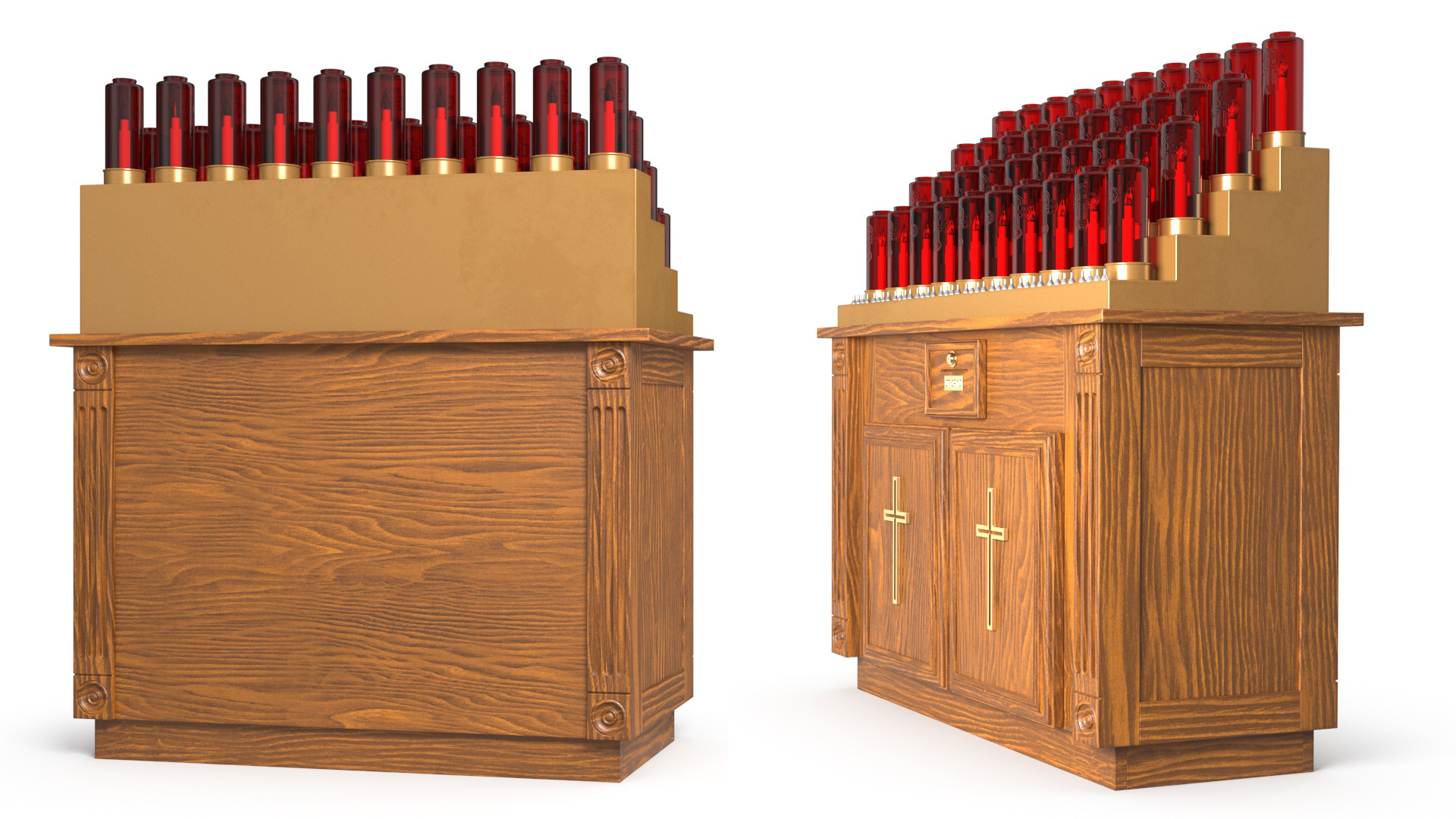 3D Church Votive Candle Stand Wooden Cabinet