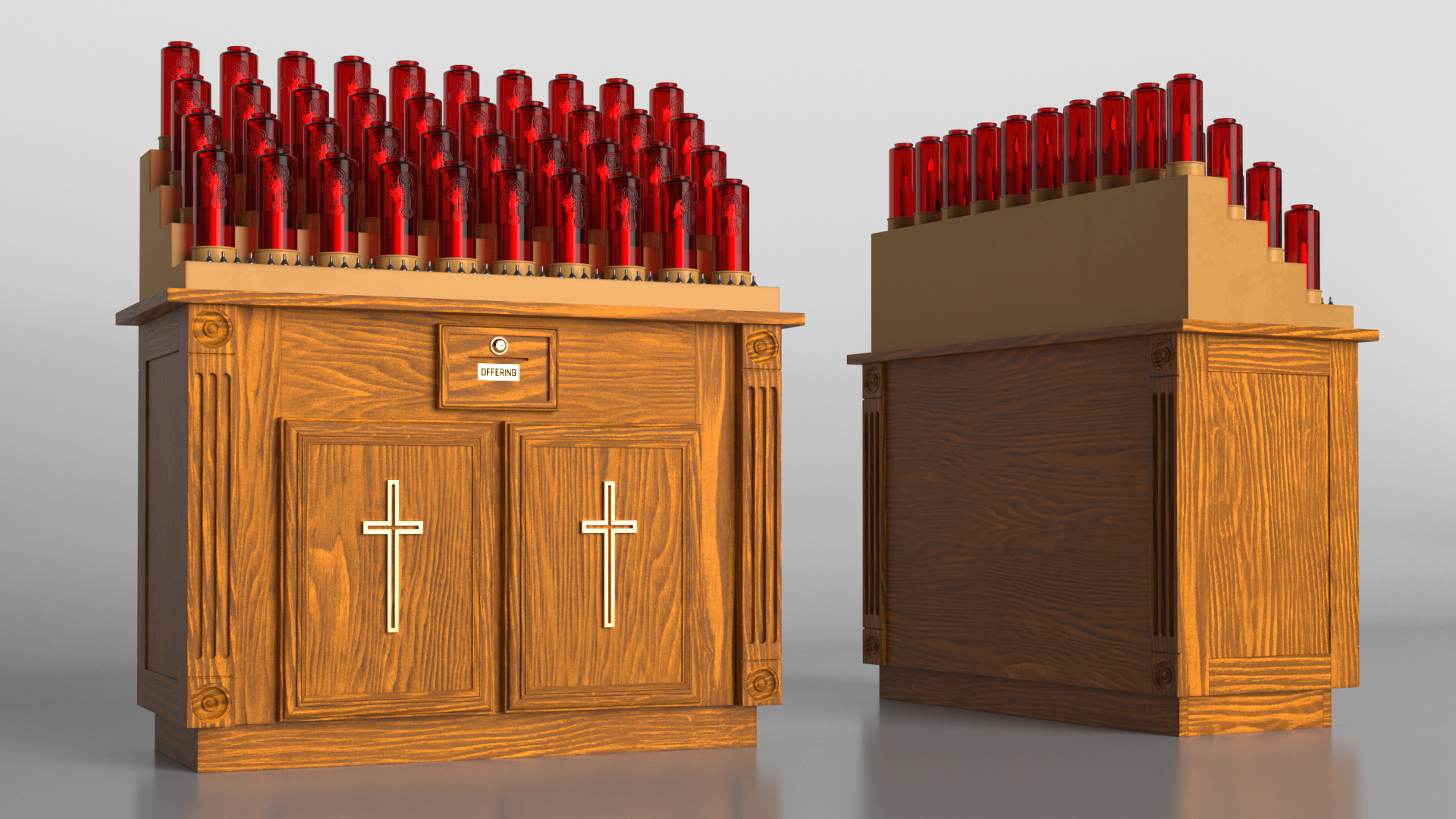 3D Church Votive Candle Stand Wooden Cabinet