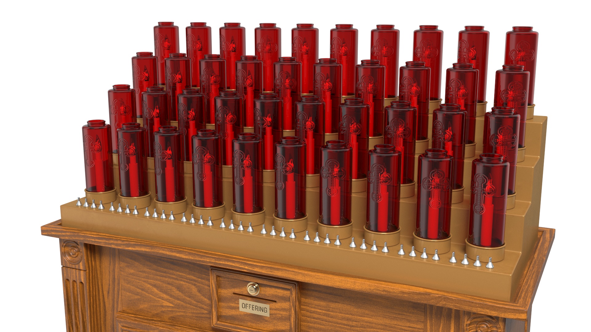 3D Church Votive Candle Stand Wooden Cabinet