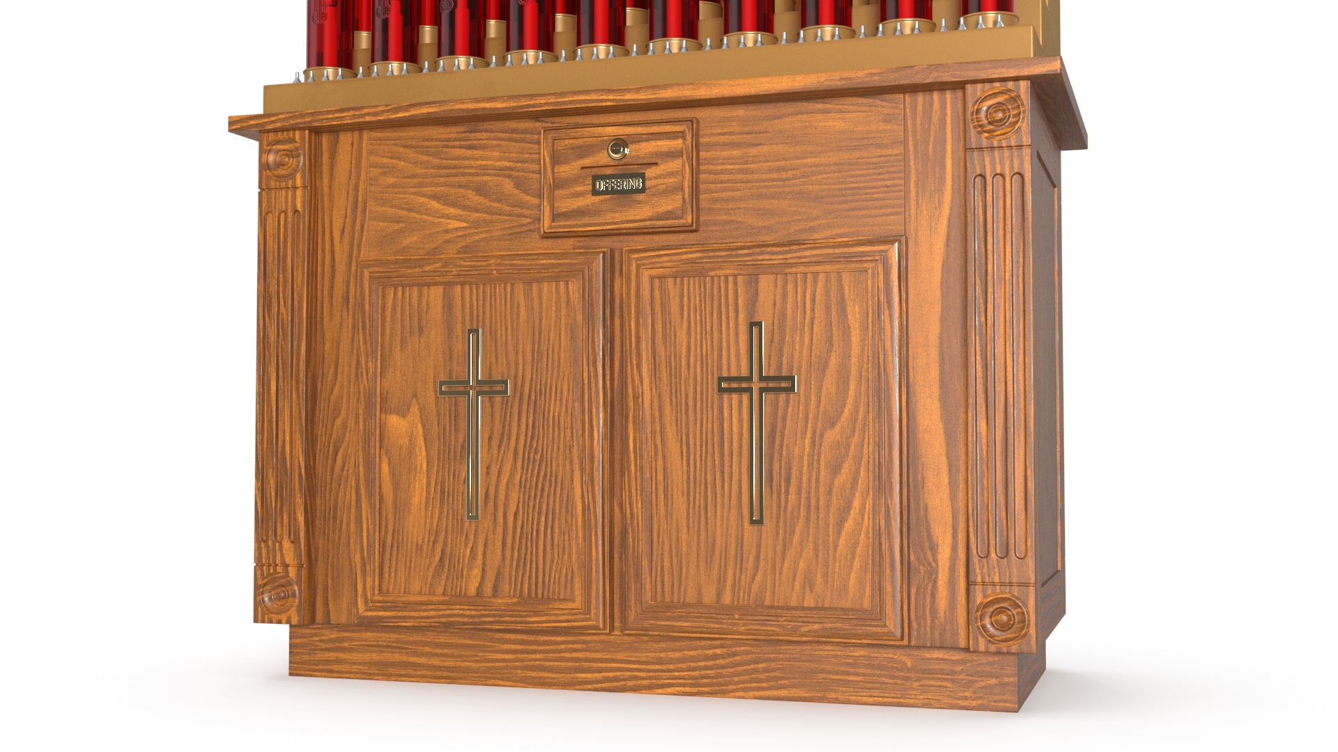 3D Church Votive Candle Stand Wooden Cabinet