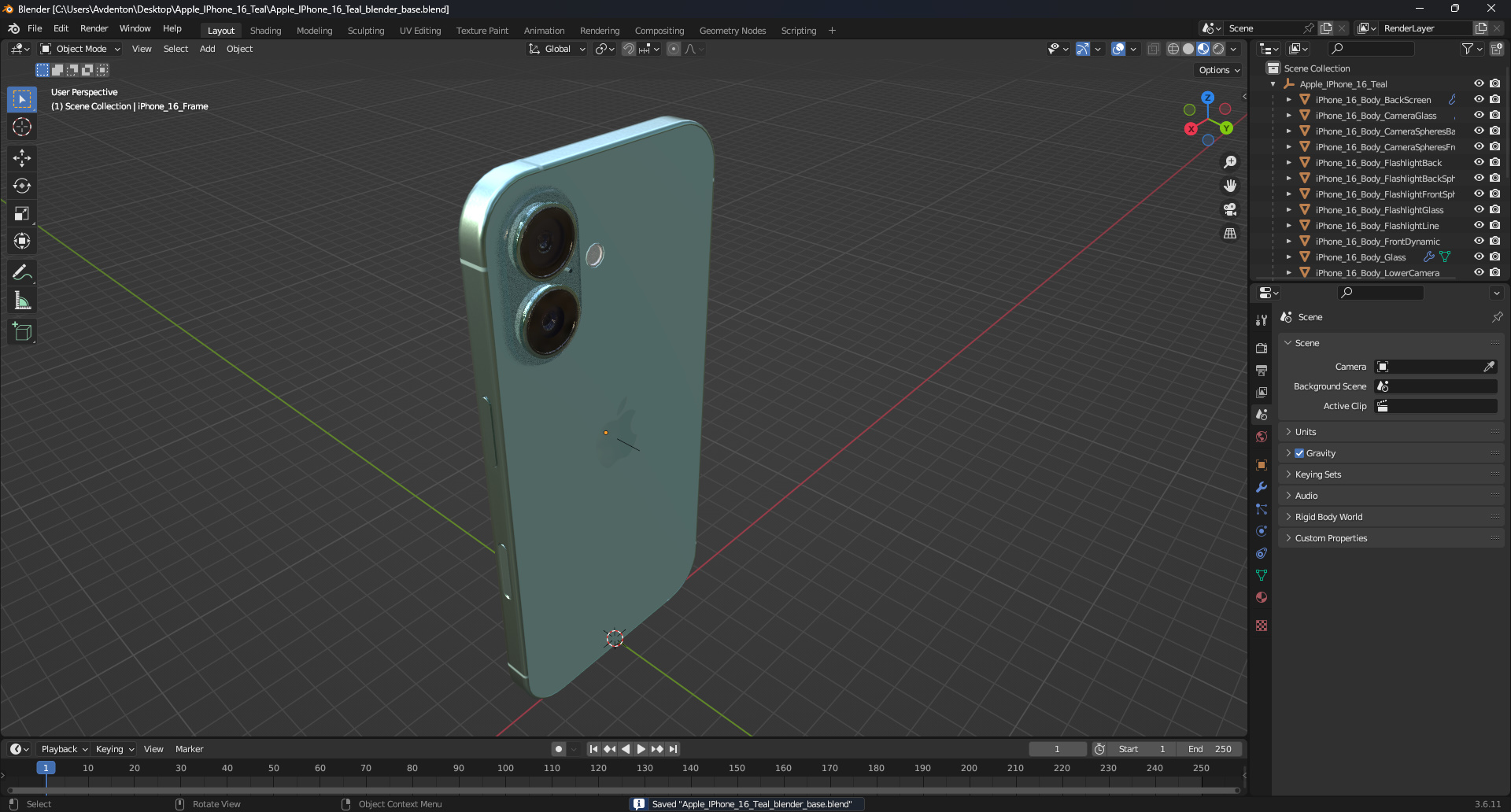 3D model Apple IPhone 16 Teal
