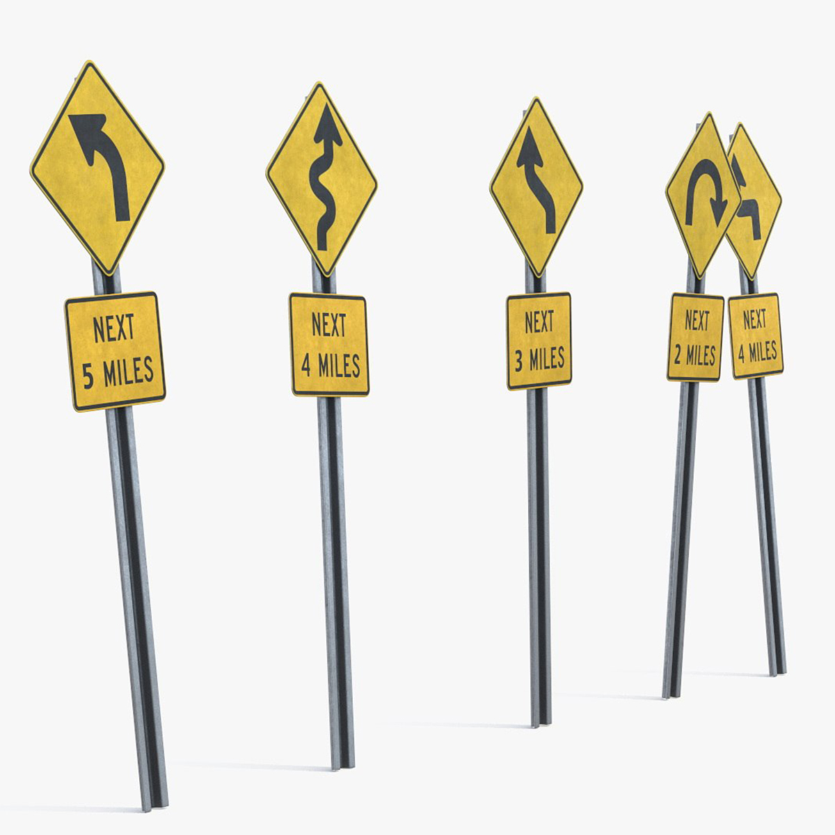 Road Warning Signs Set Game Ready 3D model preview