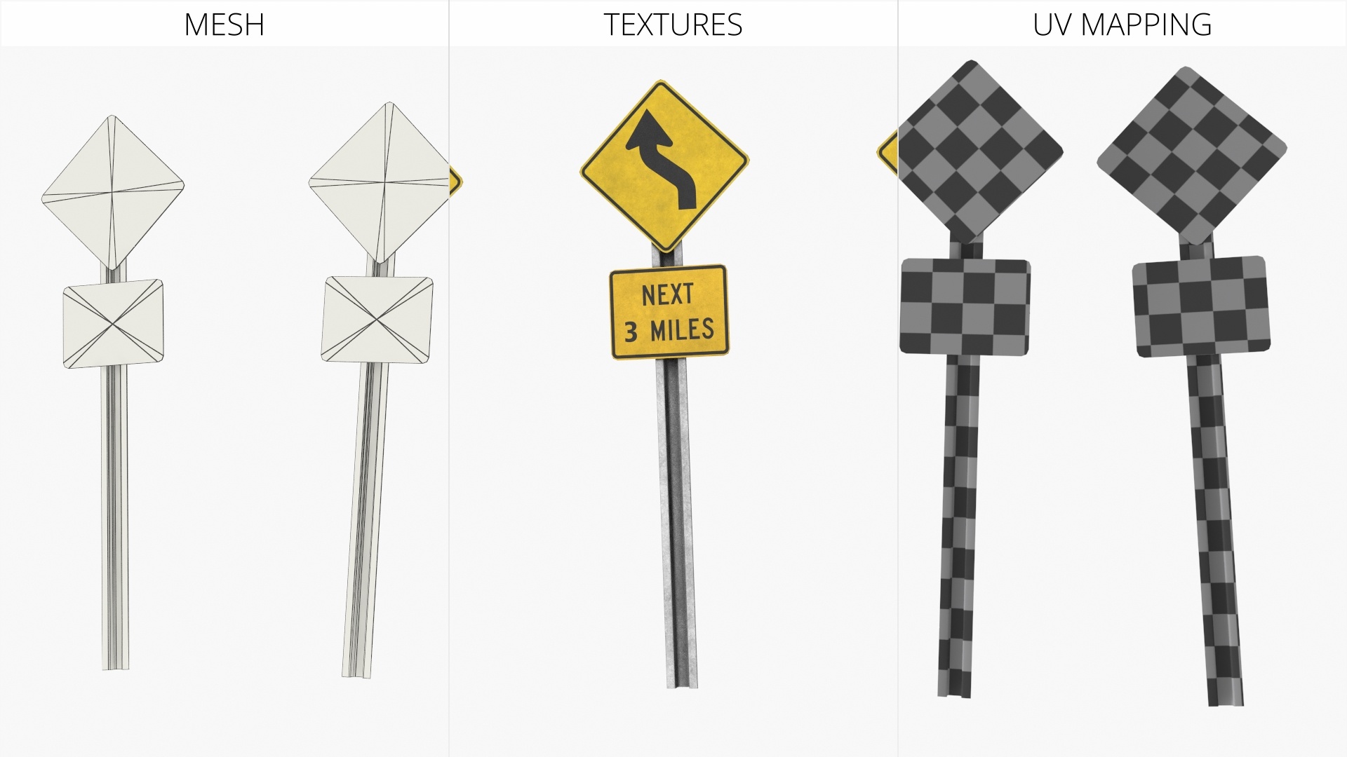 Road Warning Signs Set Game Ready, view 8