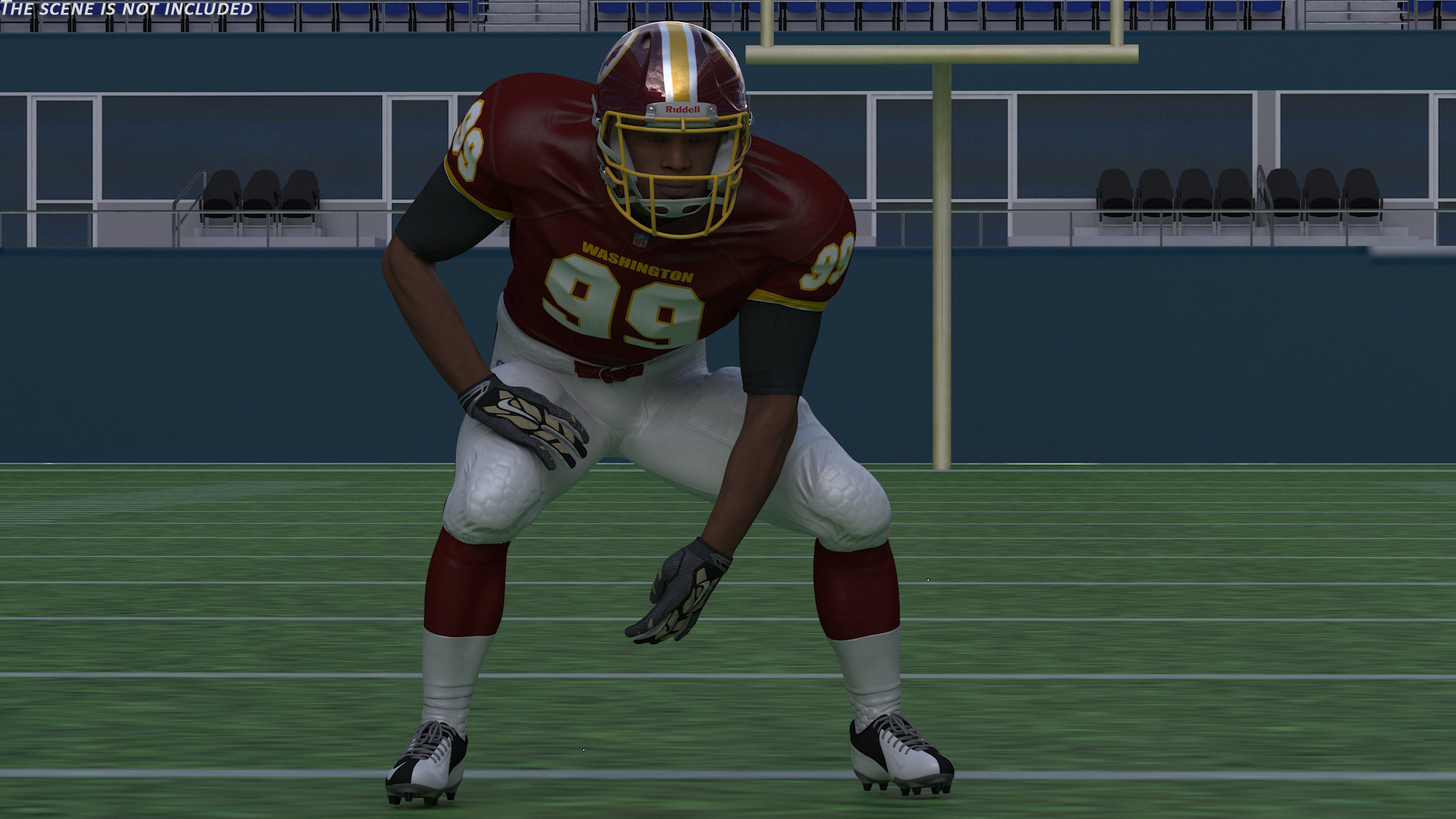 3D Washington Redskins American Football Player Crouching Fur model